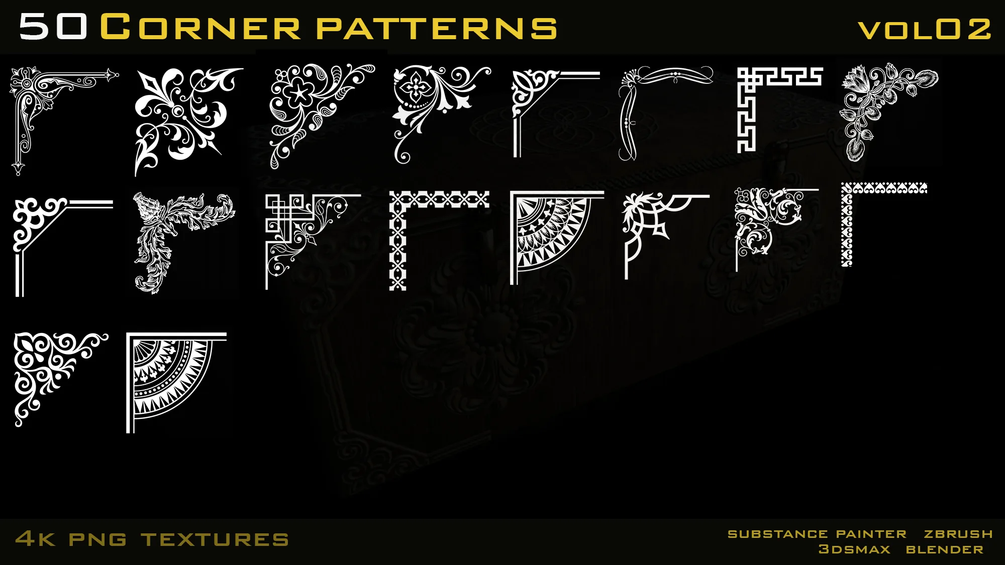50 corner patterns( 4k png texture)