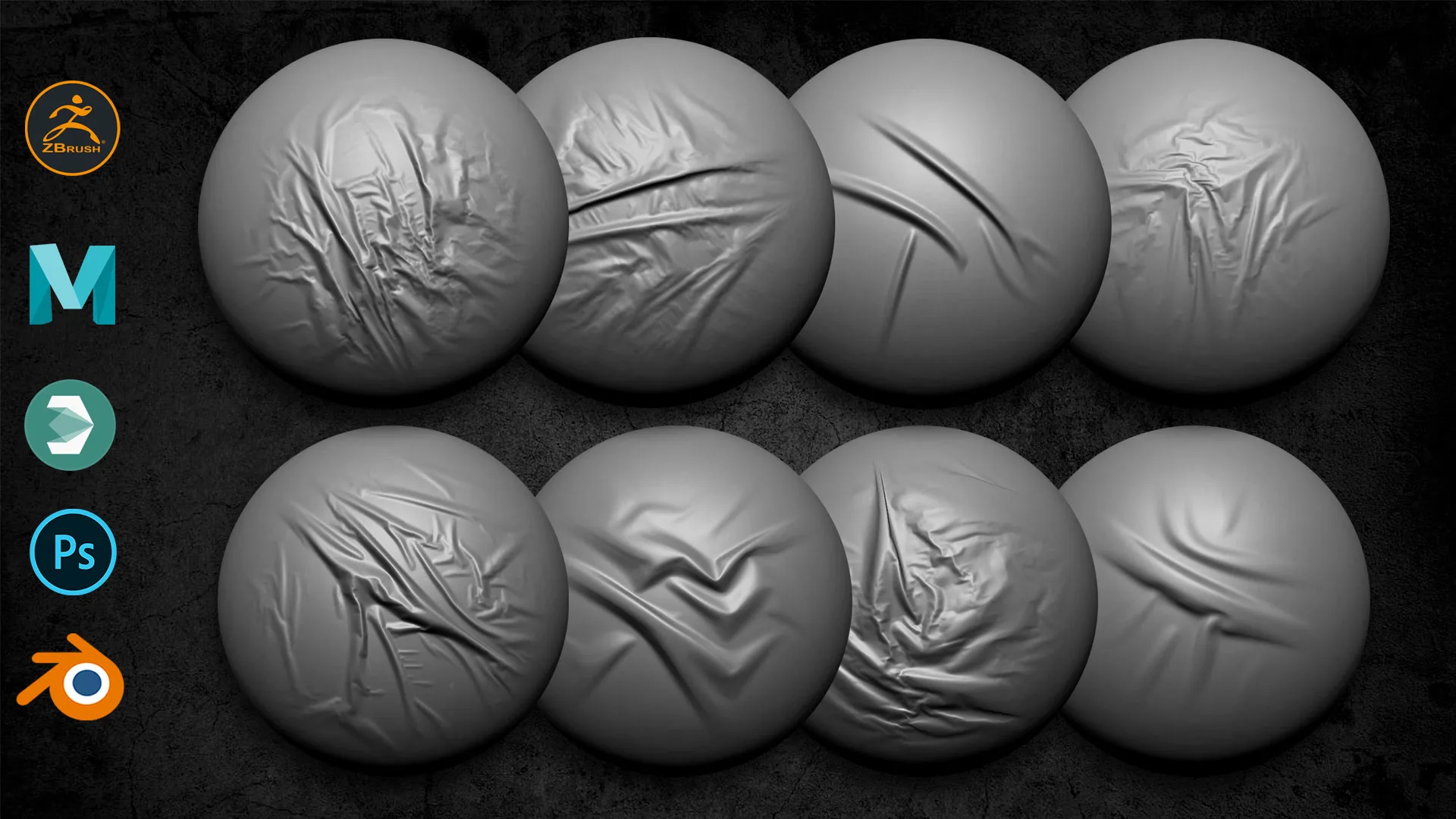 40 Wrinkle Alpha Fabric Zbrush - Folds alpha