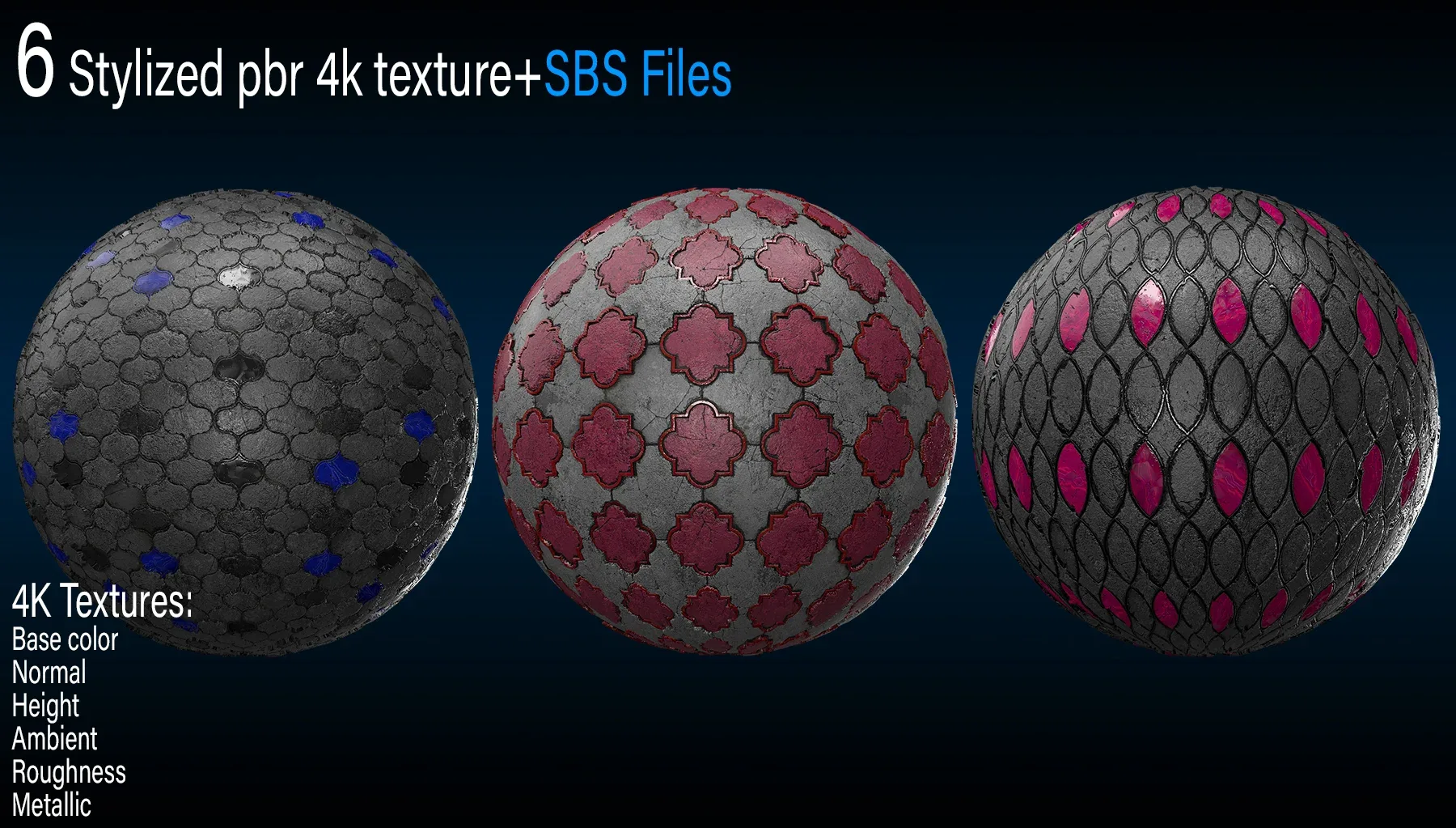 6 Stylized pbr 4k texture + sbs files