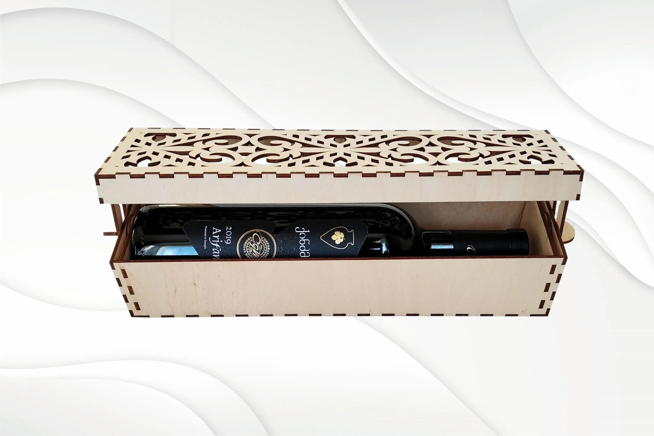 Wine holder box turn svg dxf vector laser cut template. Bottle box digital model, Vine box, Wine gift box. Laser pattern, laser plan.