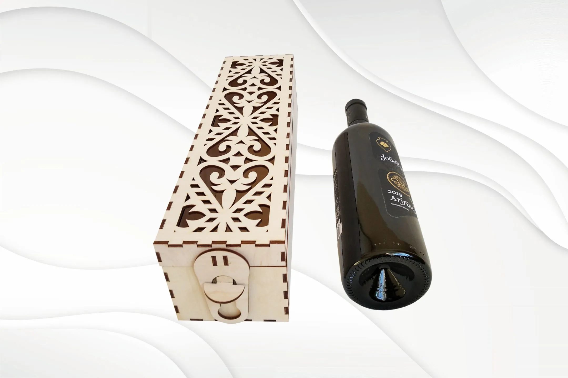 Wine holder box turn svg dxf vector laser cut template. Bottle box digital model, Vine box, Wine gift box. Laser pattern, laser plan.