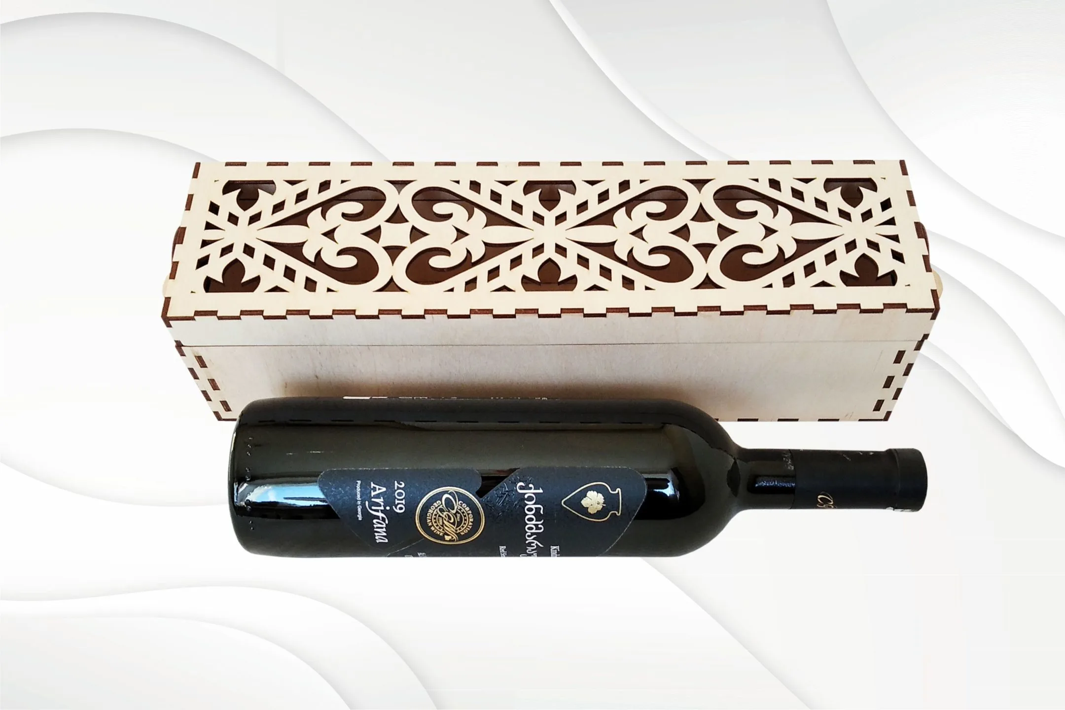 Wine holder box turn svg dxf vector laser cut template. Bottle box digital model, Vine box, Wine gift box. Laser pattern, laser plan.