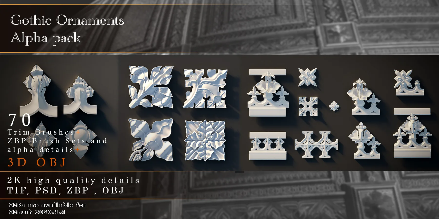 Gothic Ornaments Alpha Pack + 3D OBJ