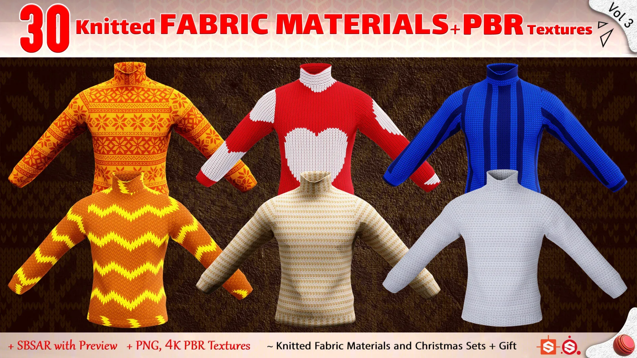 30 Knitted Fabric Materials + PBR Textures (Practical & Unique) - Vol 3