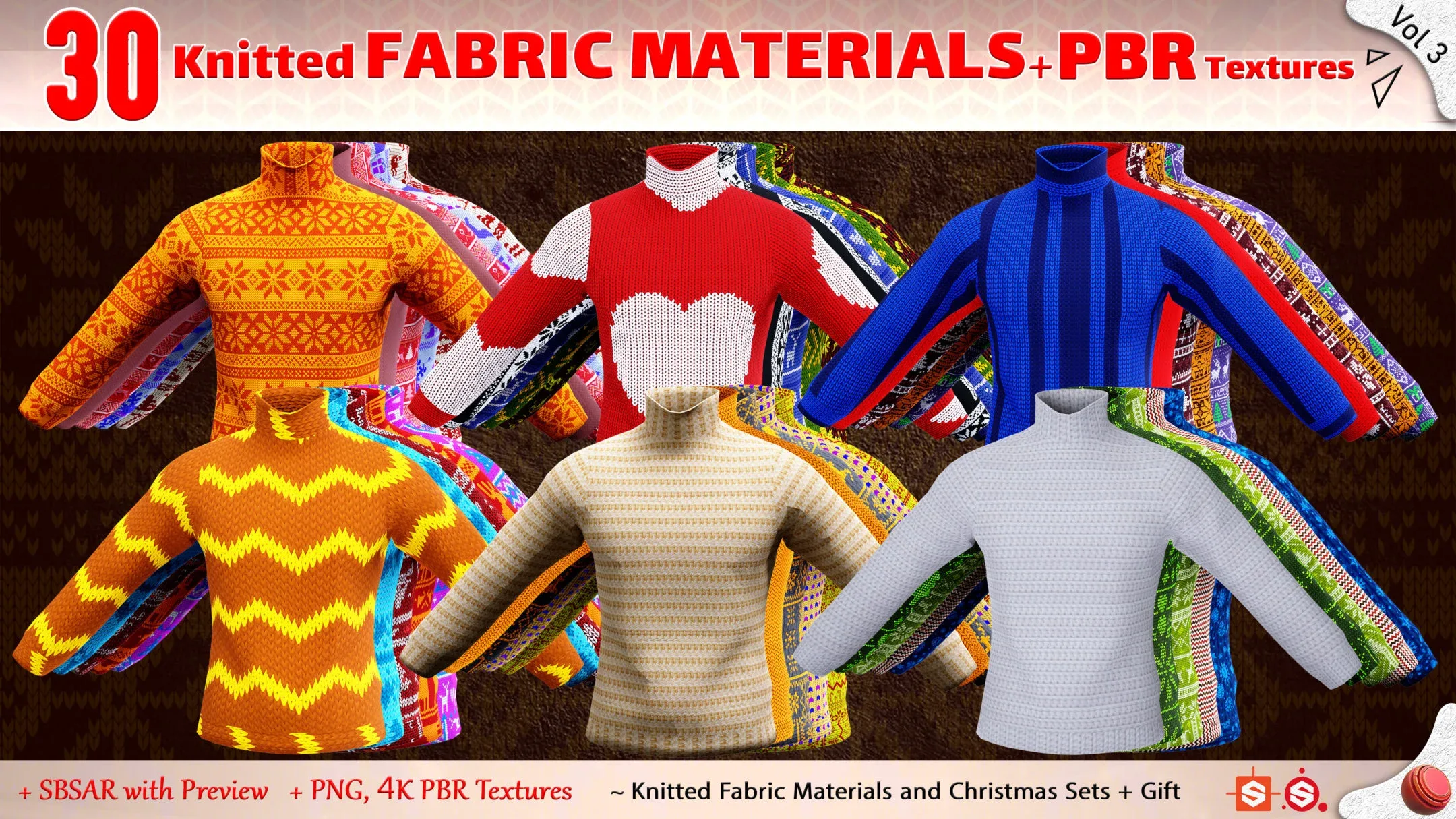 30 Knitted Fabric Materials + PBR Textures (Practical & Unique) - Vol 3