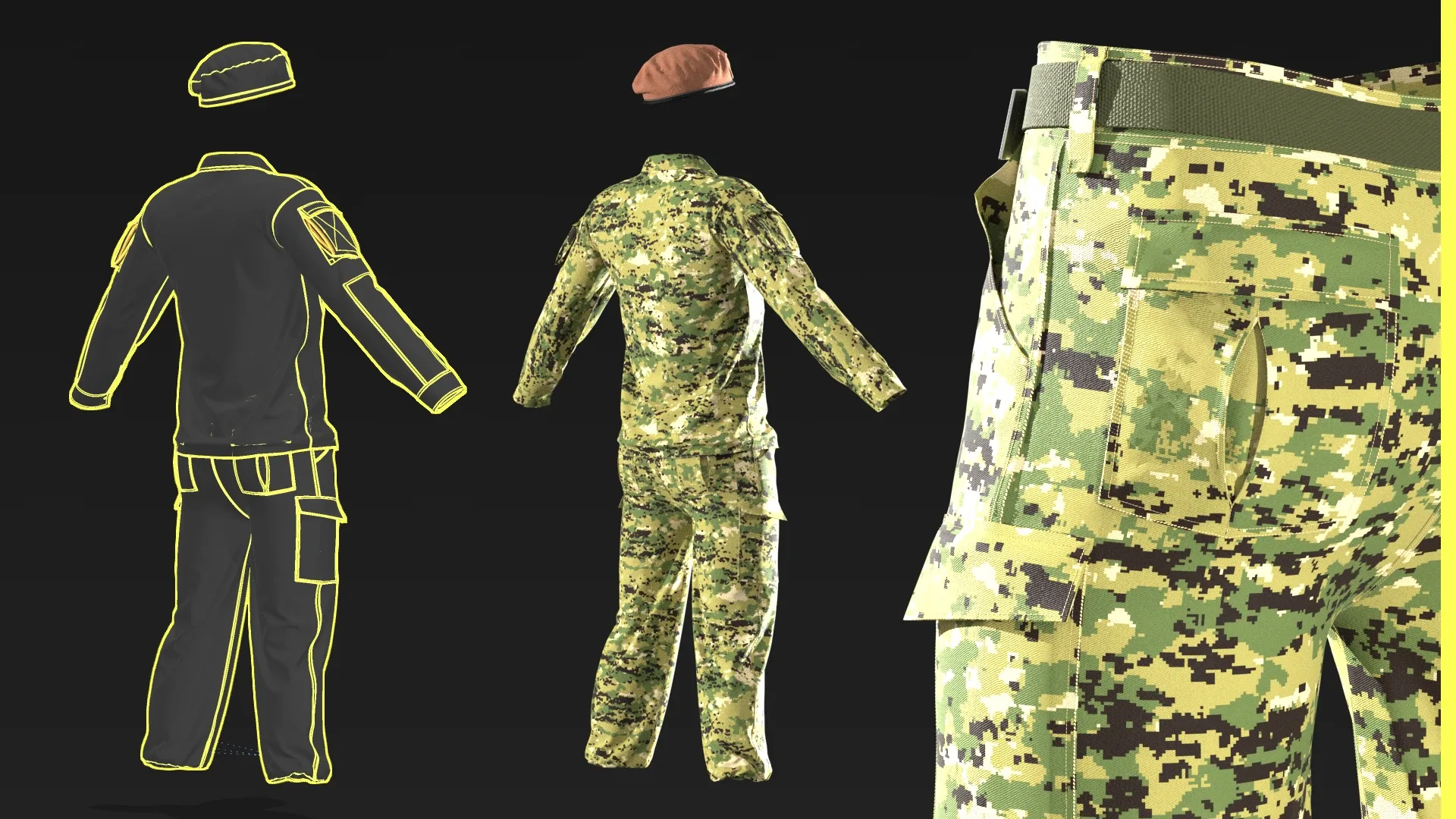 Military Combat Uniform - A Pose - Marvelous / Clo3D / OBJ / FBX