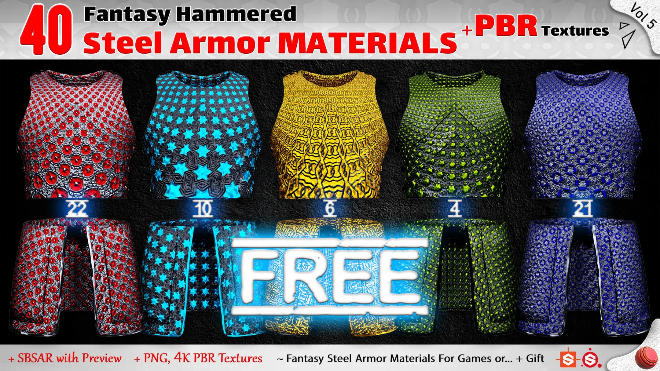 40 Fantasy Steel Armor Materials + PBR Textures (Practical & Unique) - Vol 5