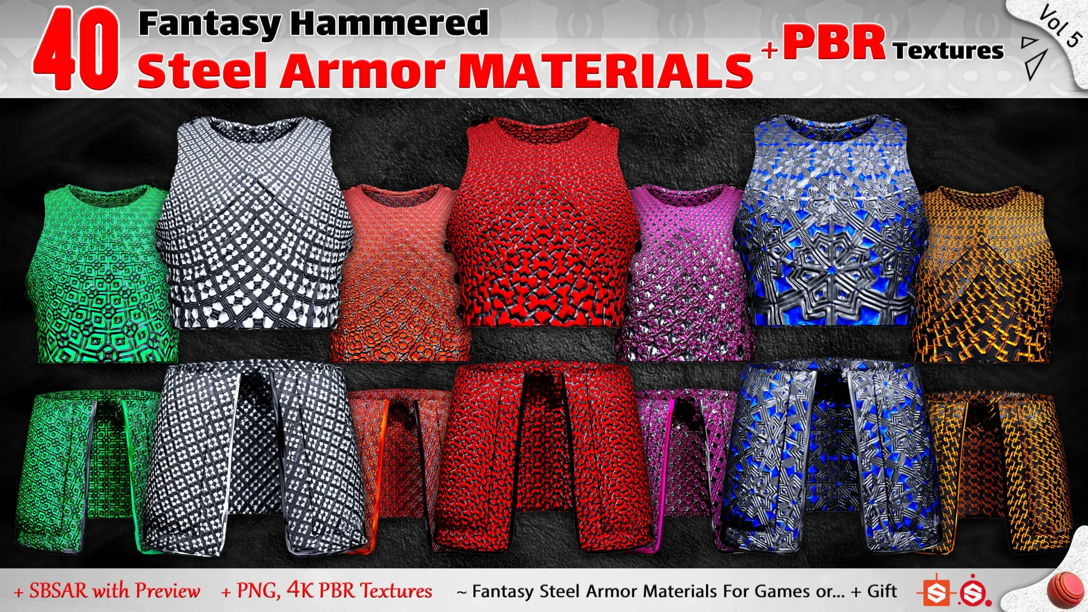 40 Fantasy Steel Armor Materials + PBR Textures (Practical & Unique) - Vol 5