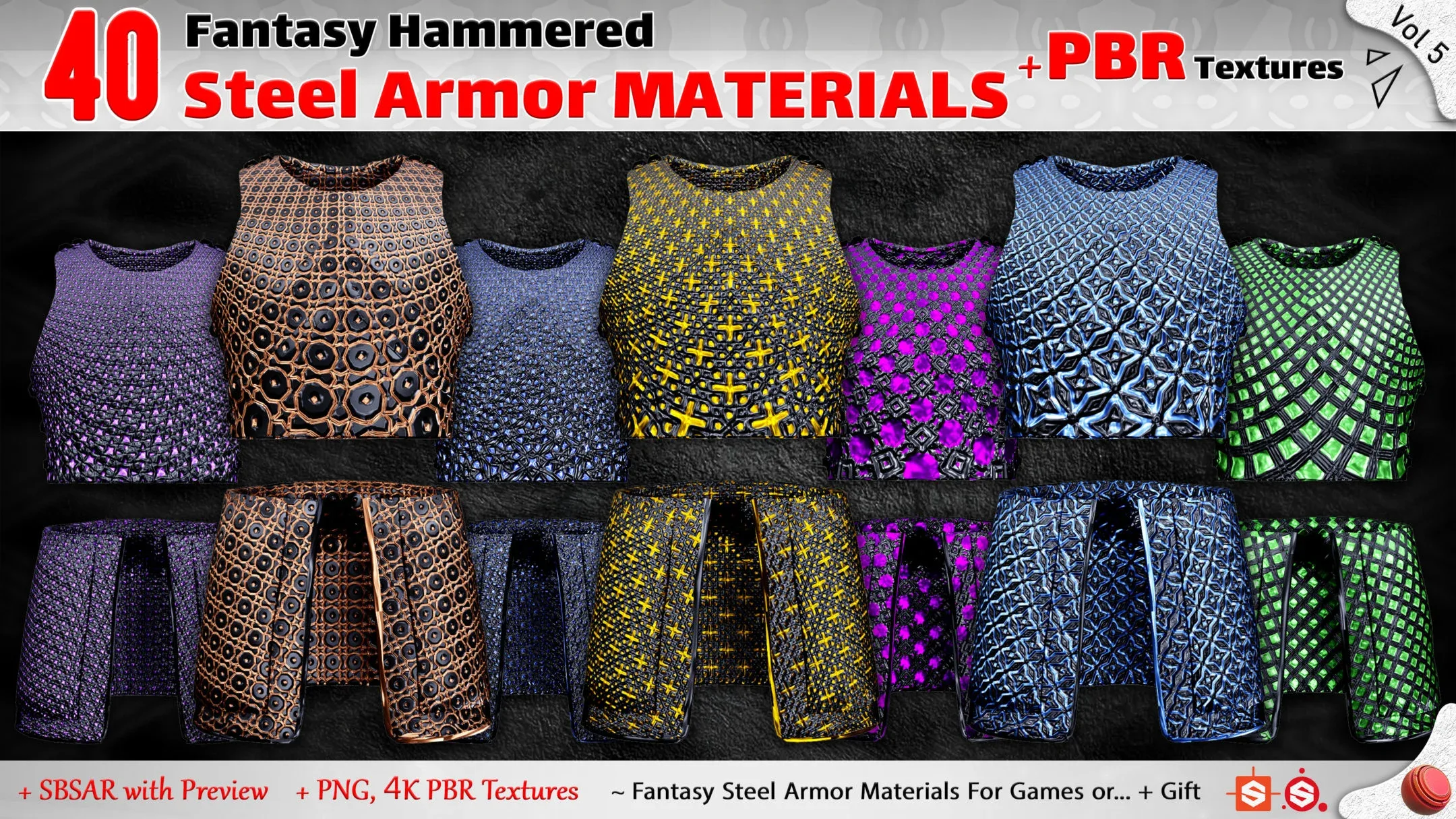 40 Fantasy Steel Armor Materials + PBR Textures (Practical & Unique) - Vol 5