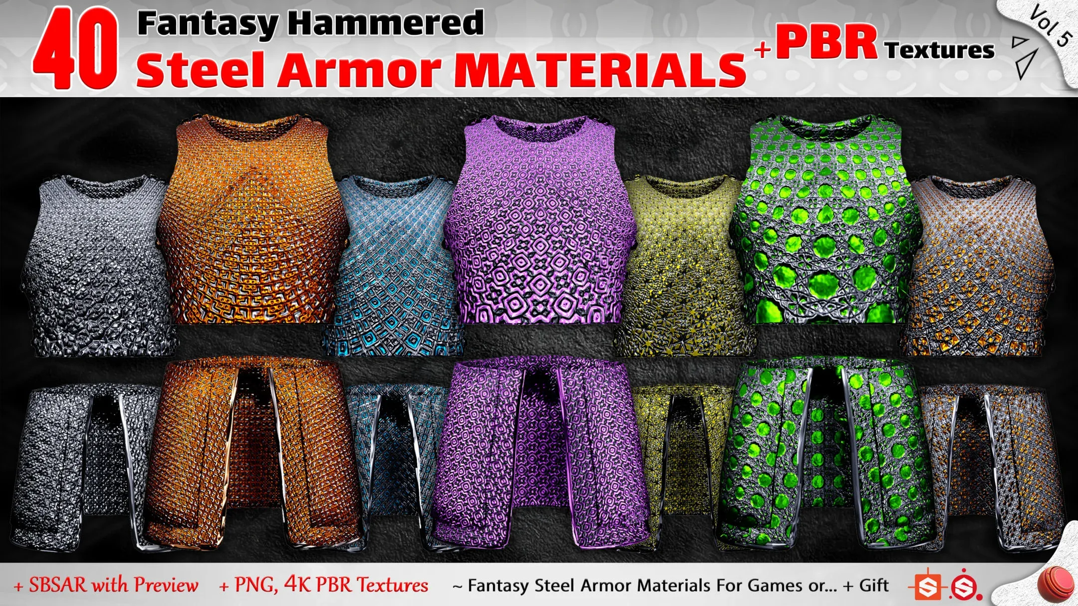 40 Fantasy Steel Armor Materials + PBR Textures (Practical & Unique) - Vol 5