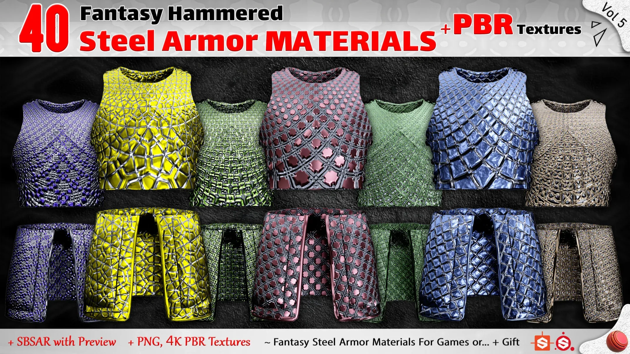 40 Fantasy Steel Armor Materials + PBR Textures (Practical & Unique) - Vol 5