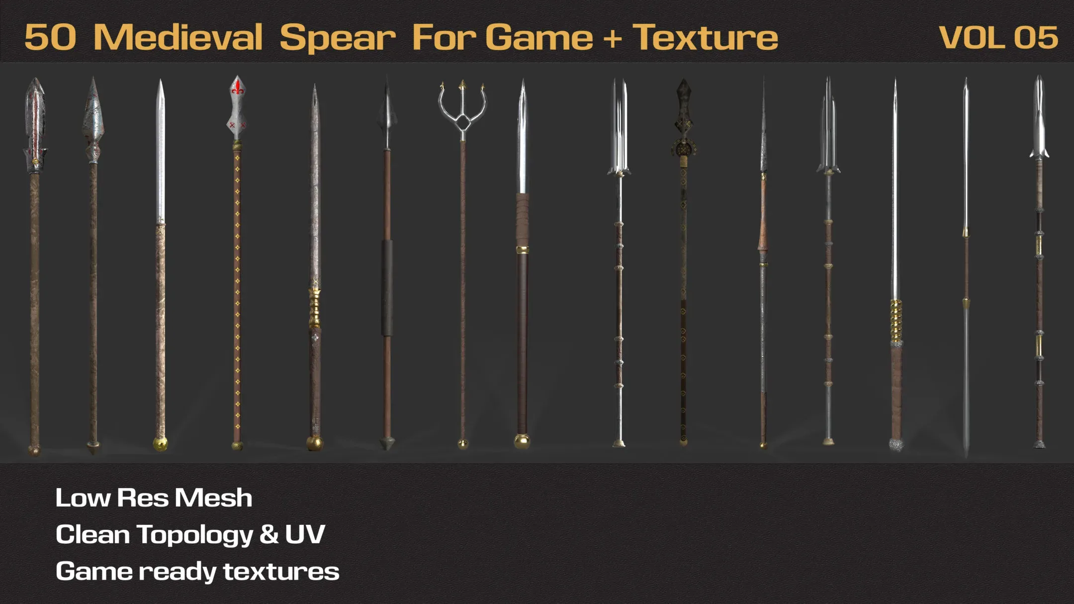 50 Medieval Spears For Game + Texture