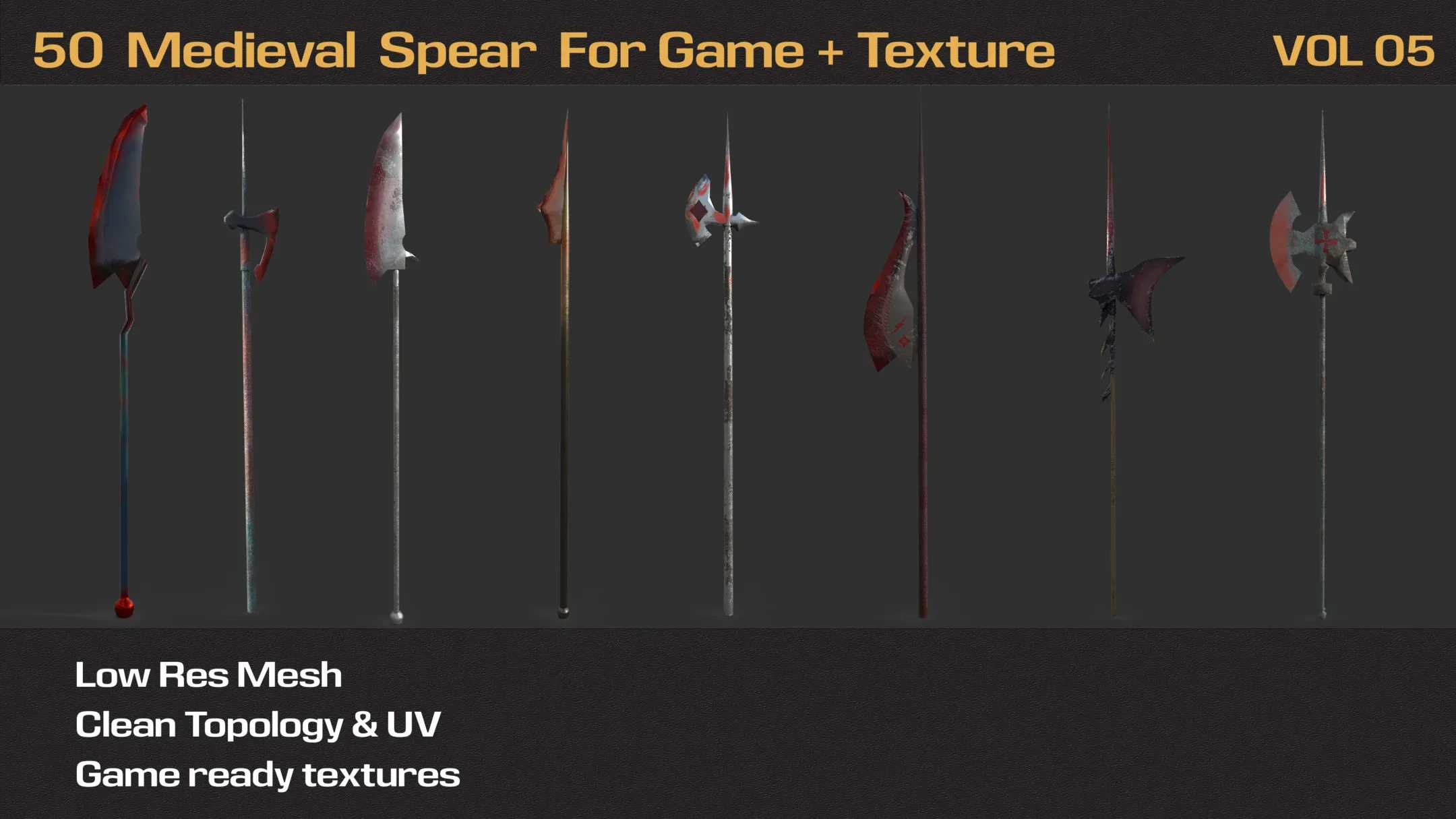 50 Medieval Spears For Game + Texture