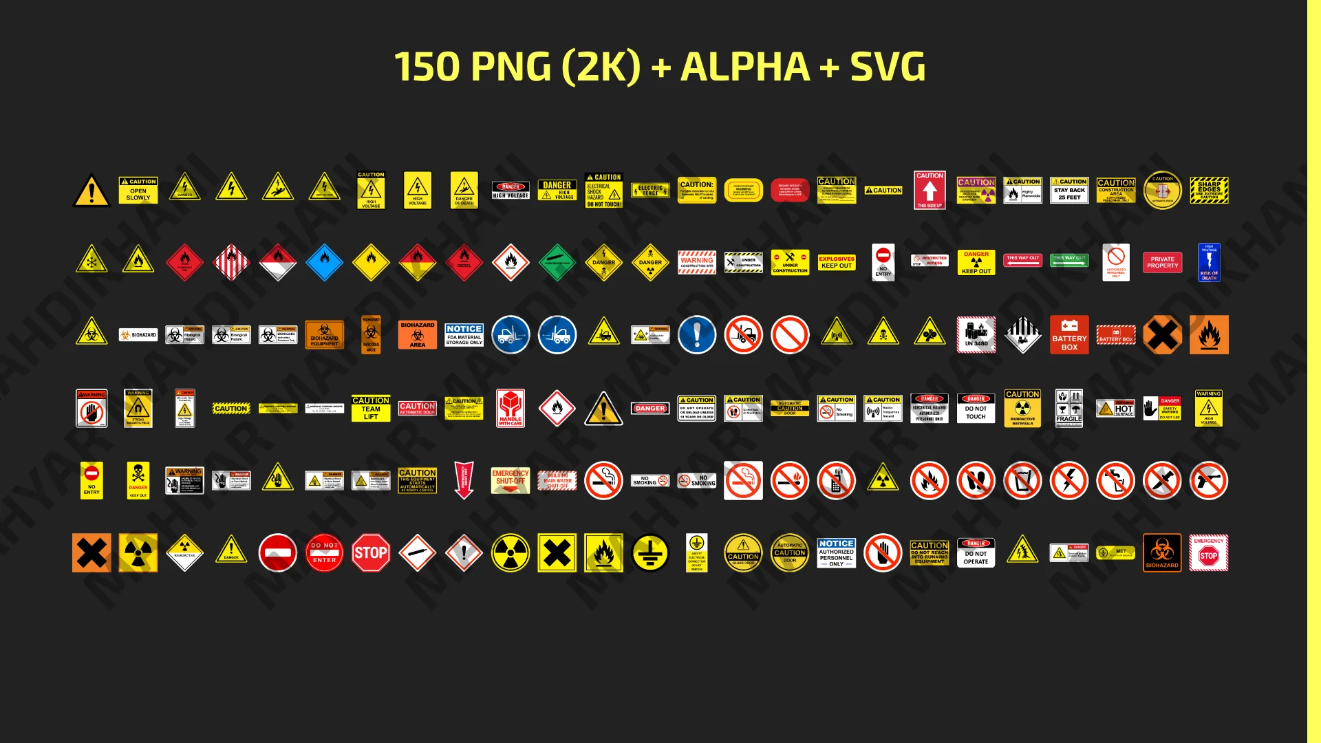 150 Decals vol 1 - Warning & Cautions - separated SVG / 2K PNG / Alphas