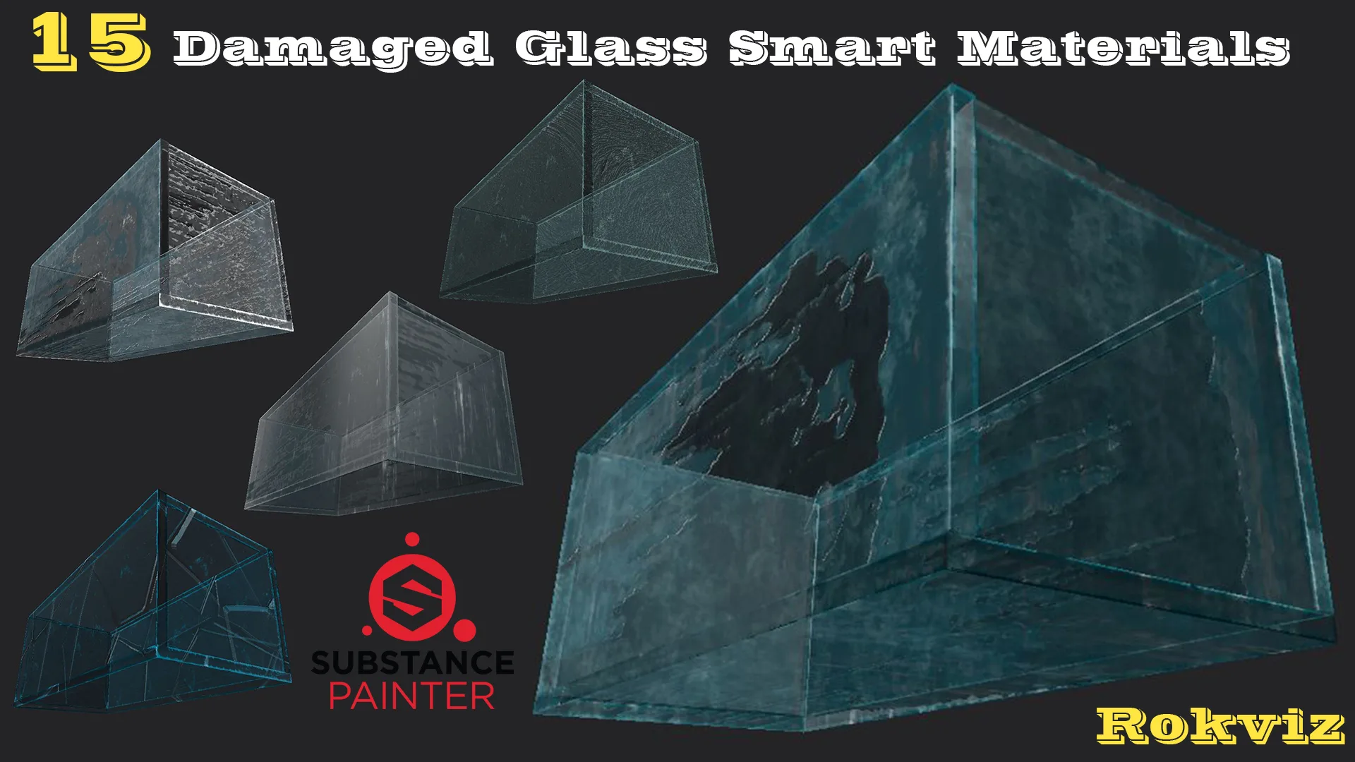 15 Damaged Glass Smart Material and PBR textures