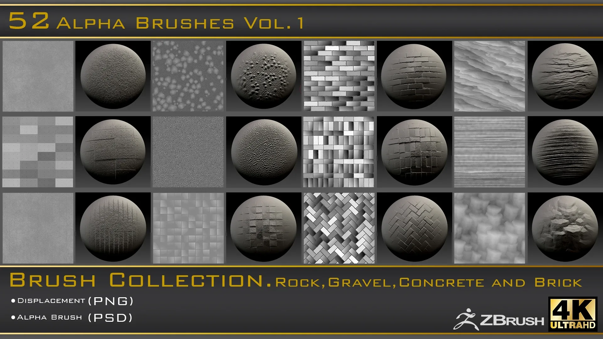 52 Alpha brushes. Rock, Gravel, Concrete and Brick Vol.1