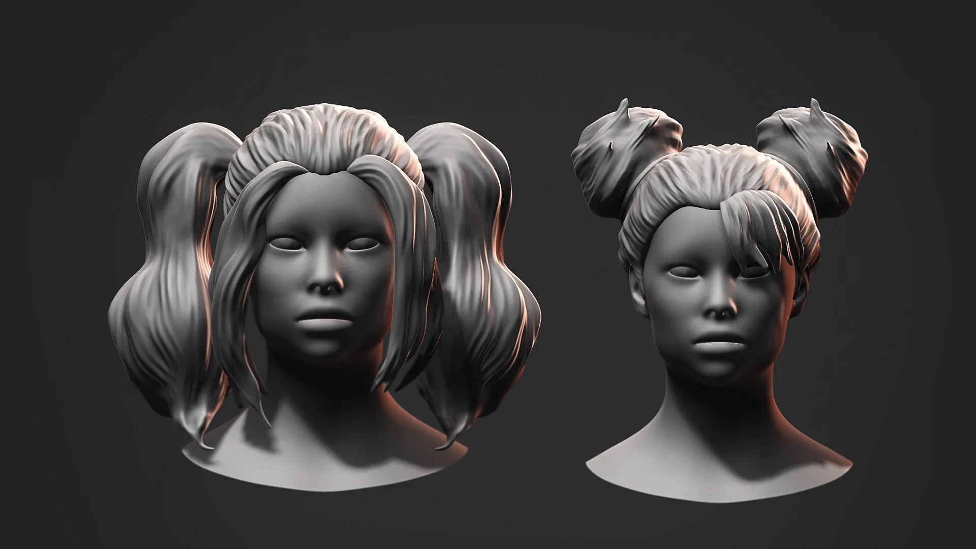 Hair - Low Poly Female Hairstyle Kitbash