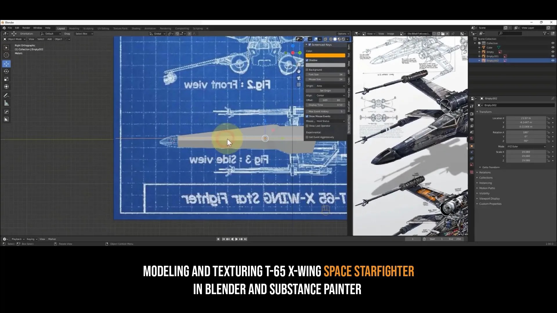 Modeling And Texturing T-65 X-Wing Space Starfighter - 9 Hours Content - 32 Videos