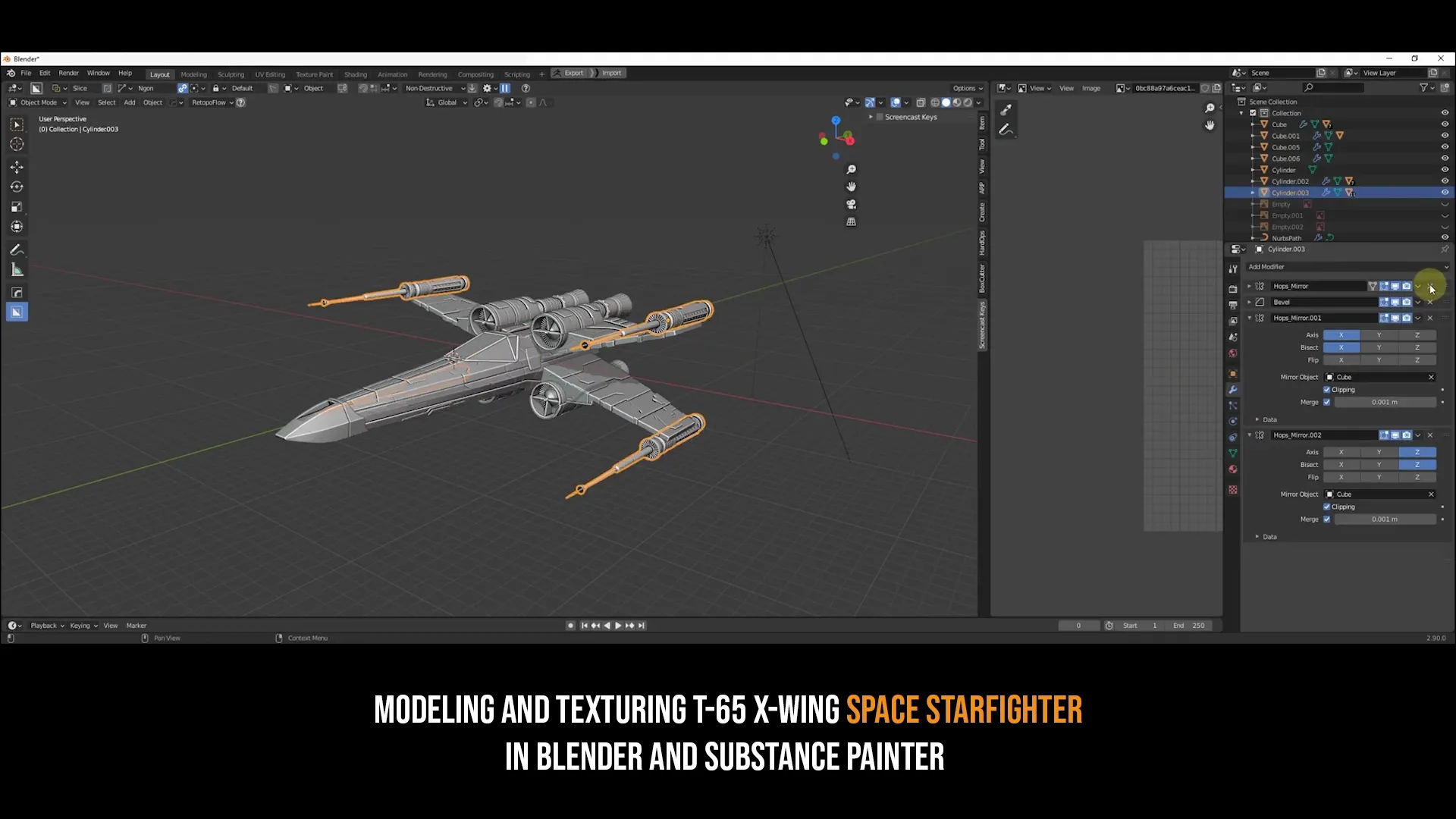 Modeling And Texturing T-65 X-Wing Space Starfighter - 9 Hours Content - 32 Videos