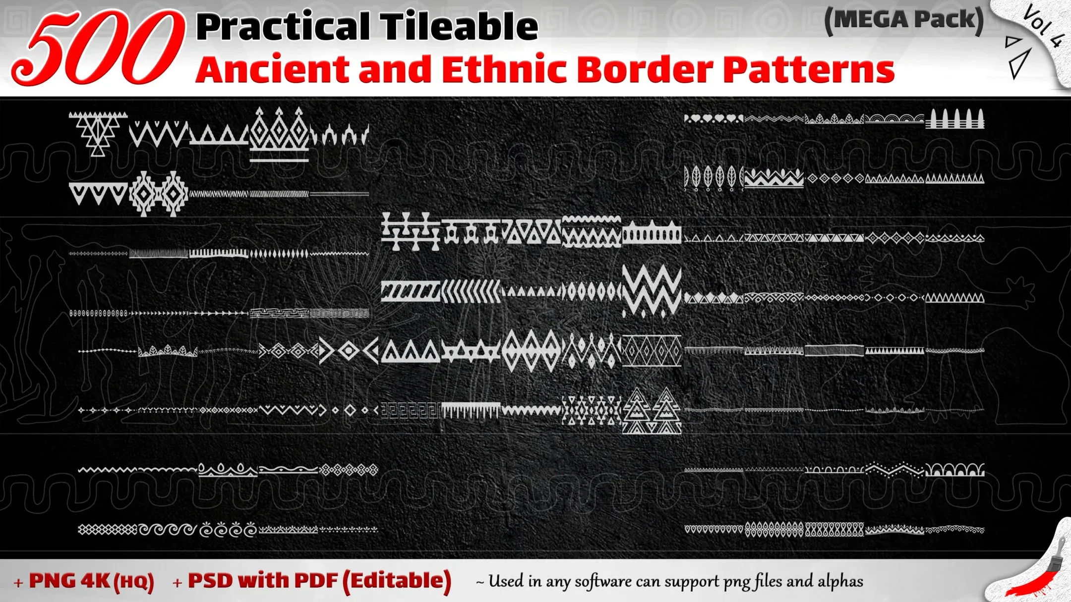 500 Practical Tileable Ancient and Ethnic Border Patterns (MEGA Pack) - Vol 4