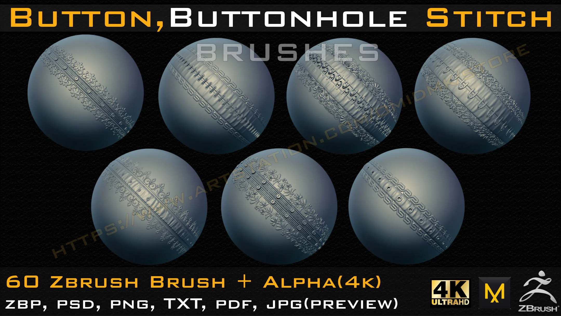 60 Button and Buttonhole Stitch brushes (4K) +Alpha -Vol 01