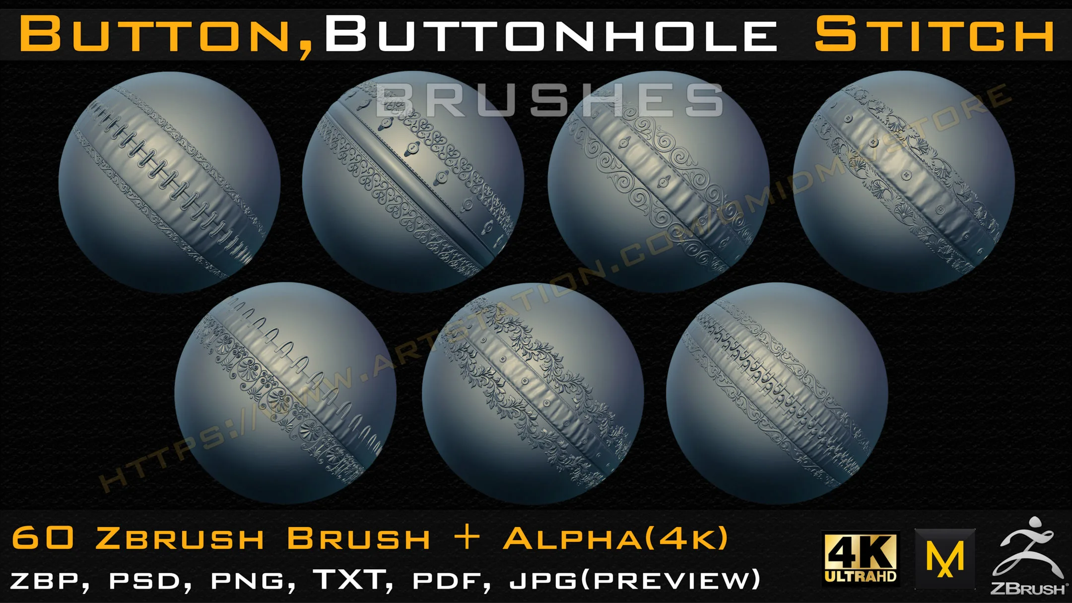 60 Button and Buttonhole Stitch brushes (4K) +Alpha -Vol 01