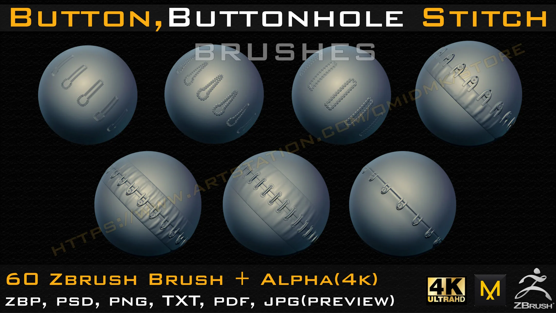 60 Button and Buttonhole Stitch brushes (4K) +Alpha -Vol 01