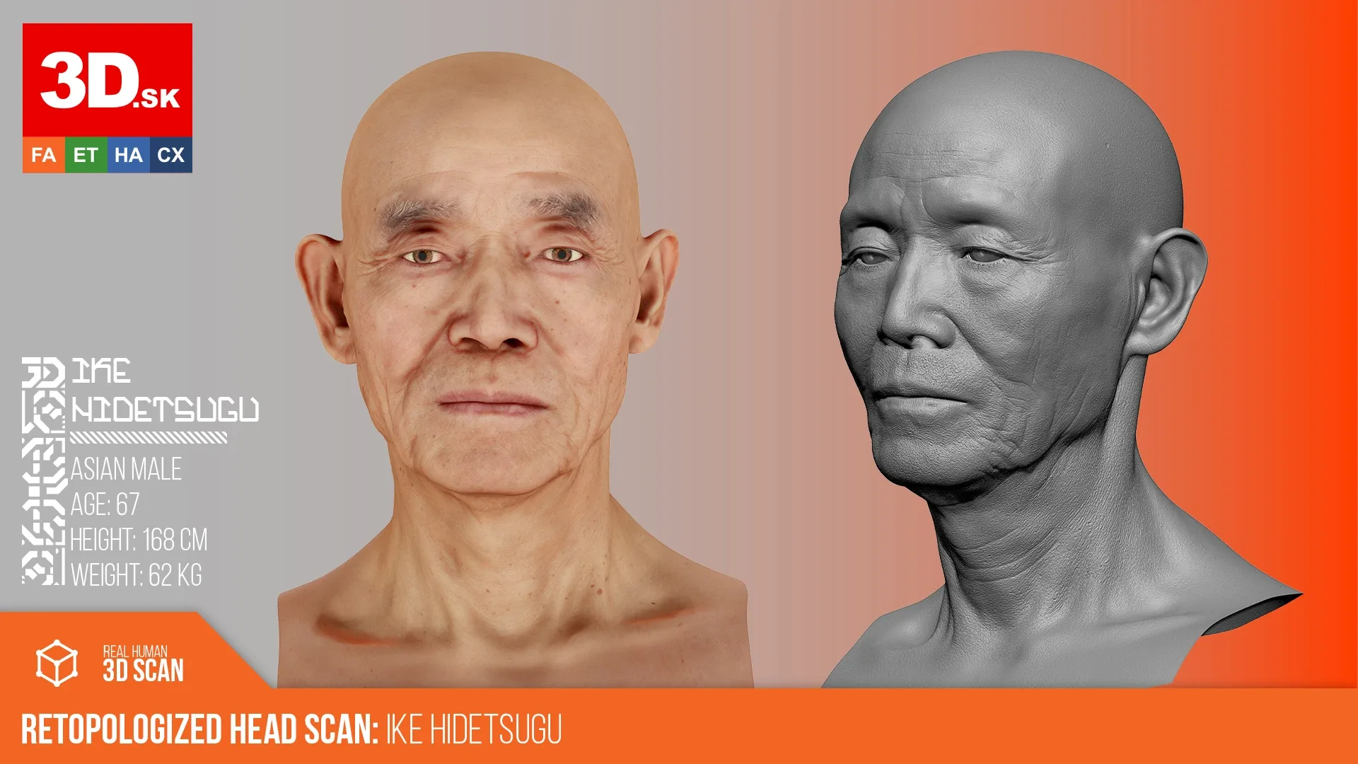 Retopologized Male Head scan | 3D Model Ike Hidetsugu