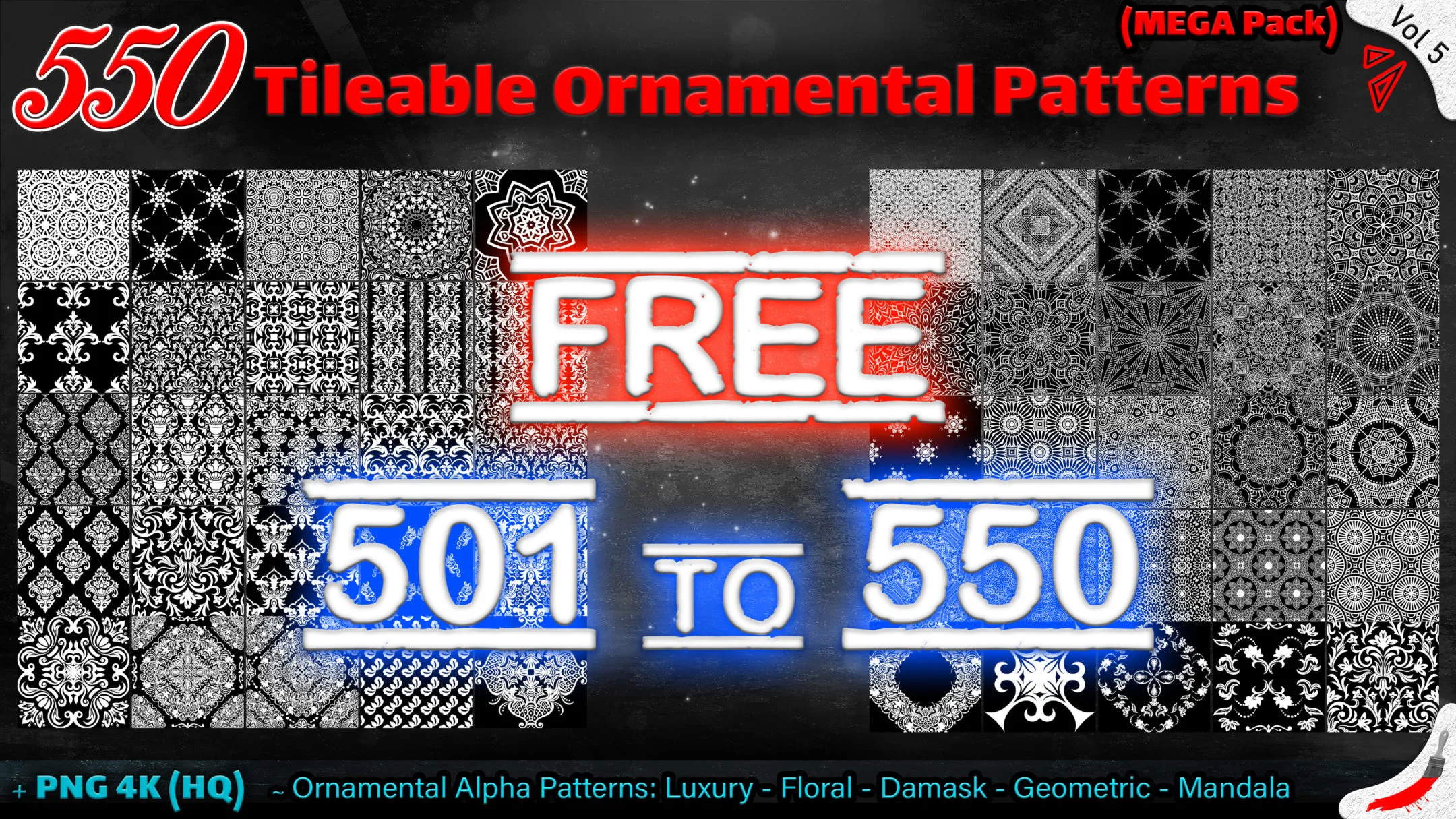 50 FREE Tileable Ornamental Patterns (Part of Vol 5)