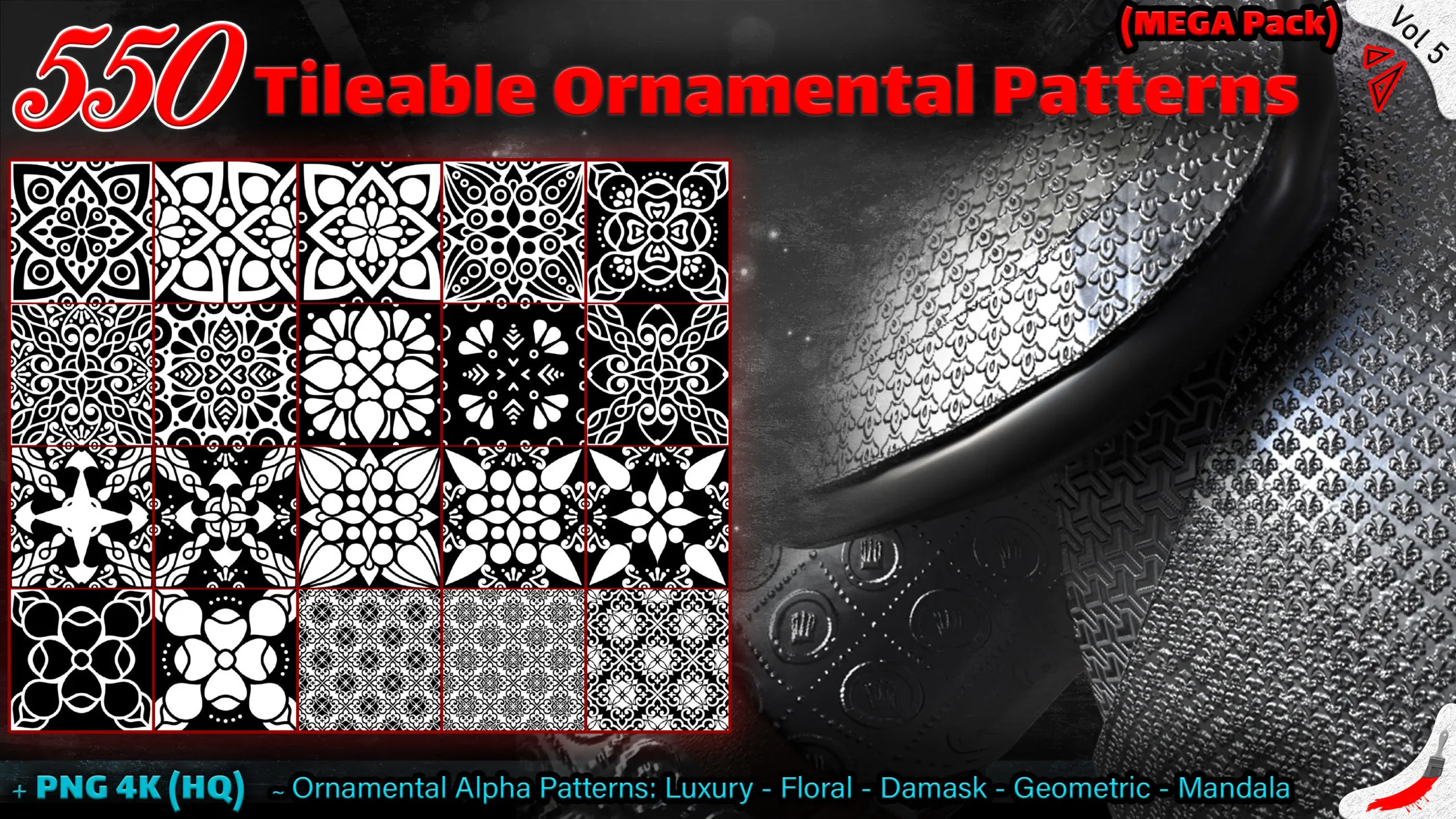 550 Tileable Ornamental Patterns (MEGA Pack) - Vol 5