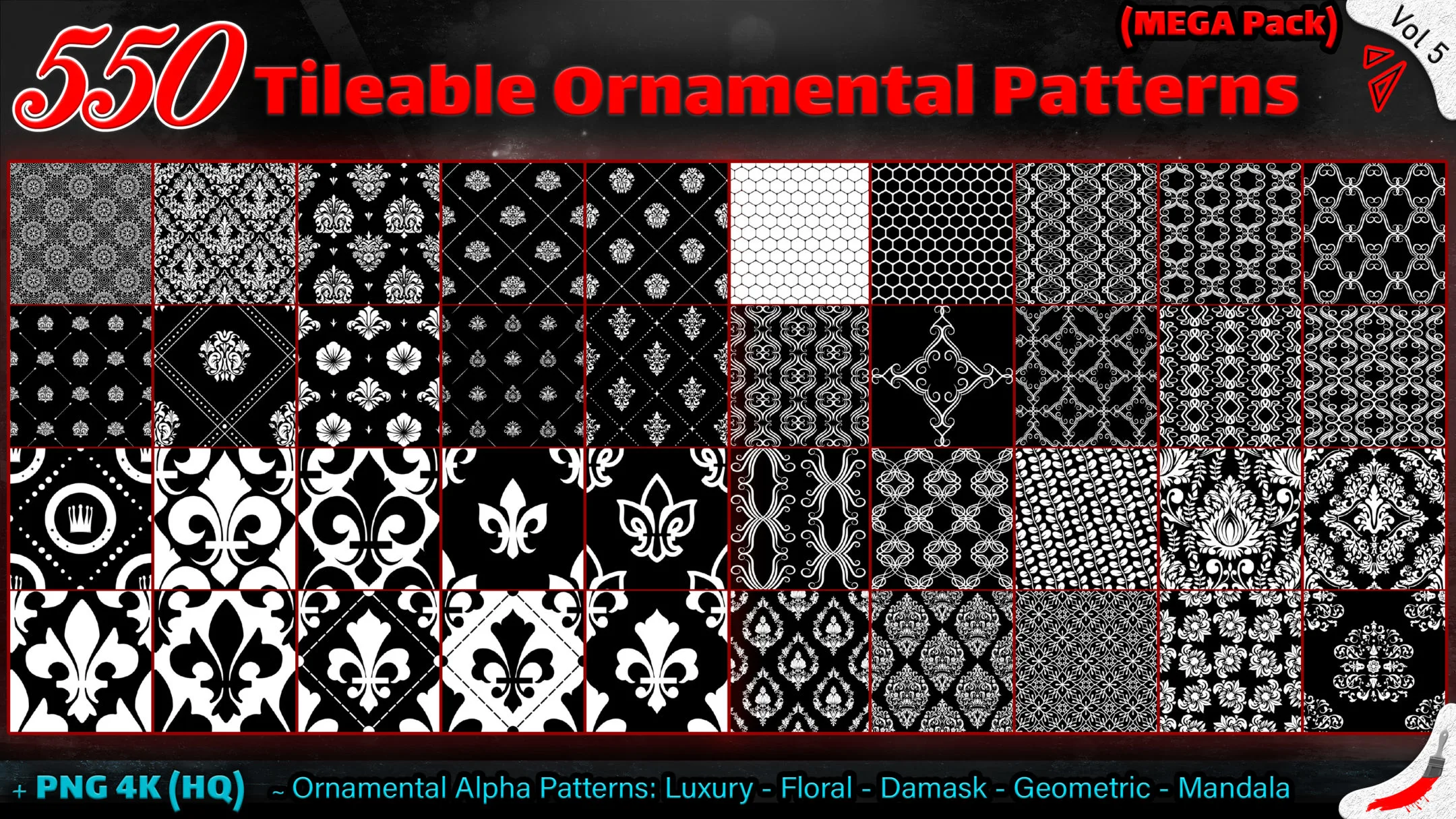 550 Tileable Ornamental Patterns (MEGA Pack) - Vol 5