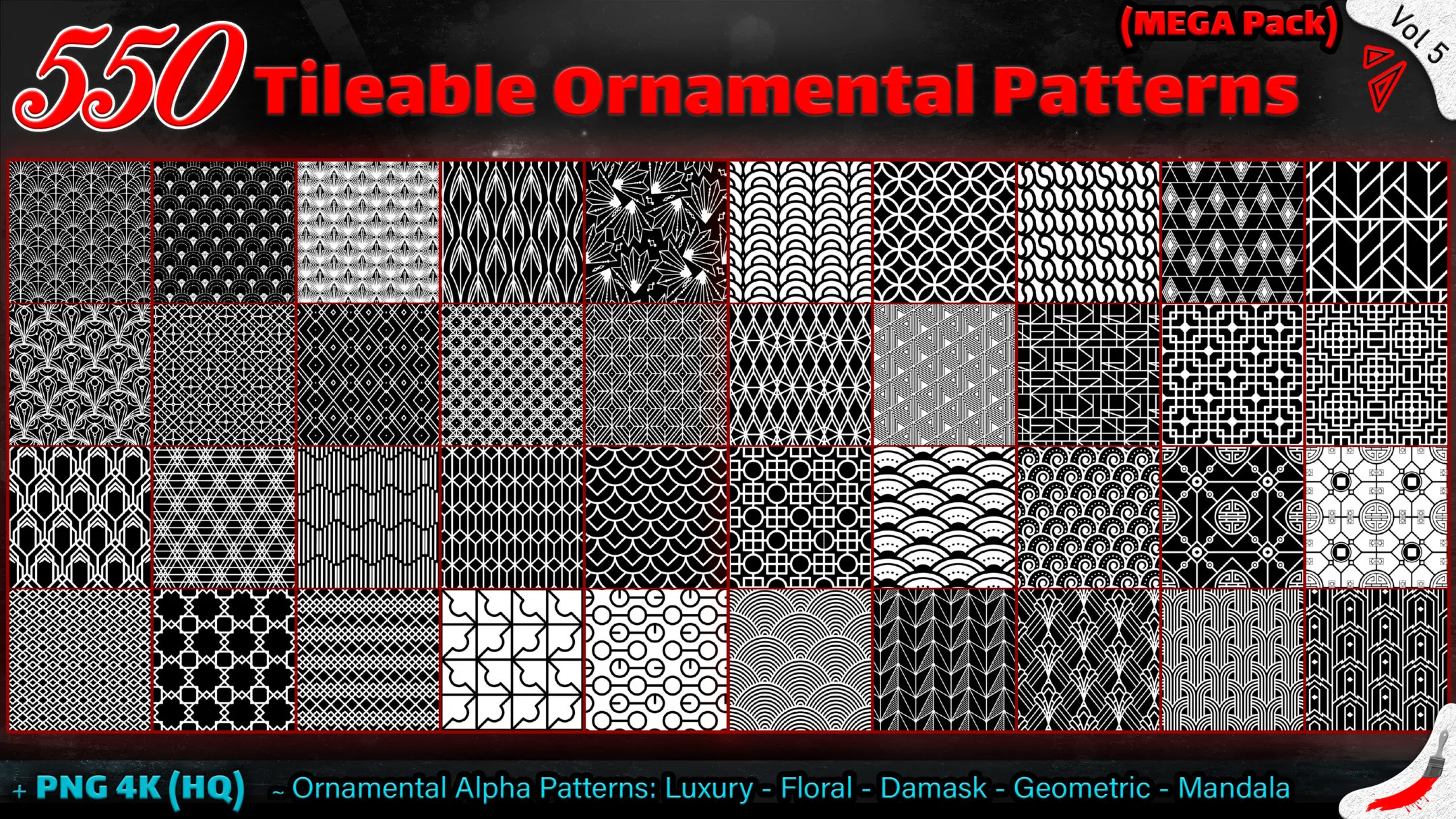 550 Tileable Ornamental Patterns (MEGA Pack) - Vol 5