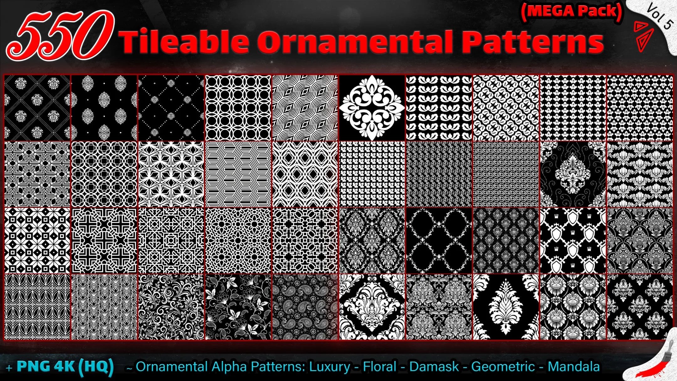 550 Tileable Ornamental Patterns (MEGA Pack) - Vol 5