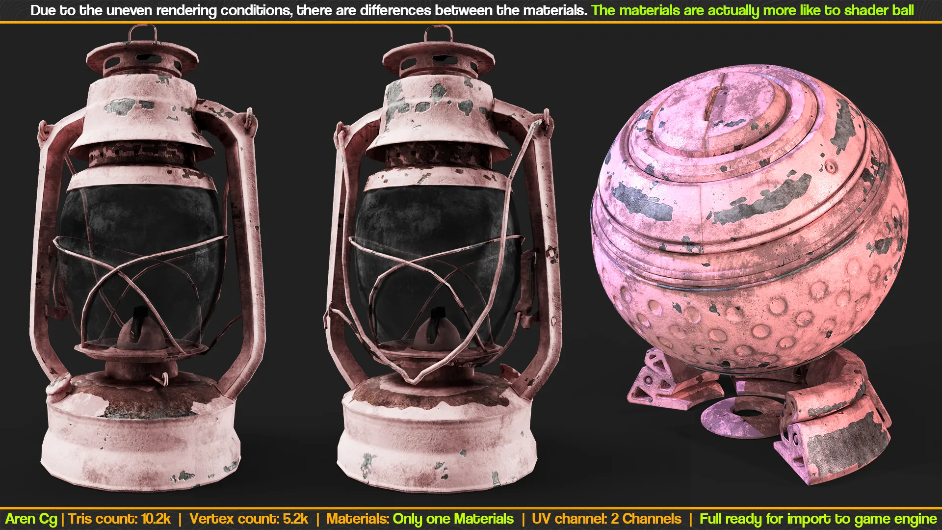 Old rusted Lantern 02 and Metal smart materials - Game ready