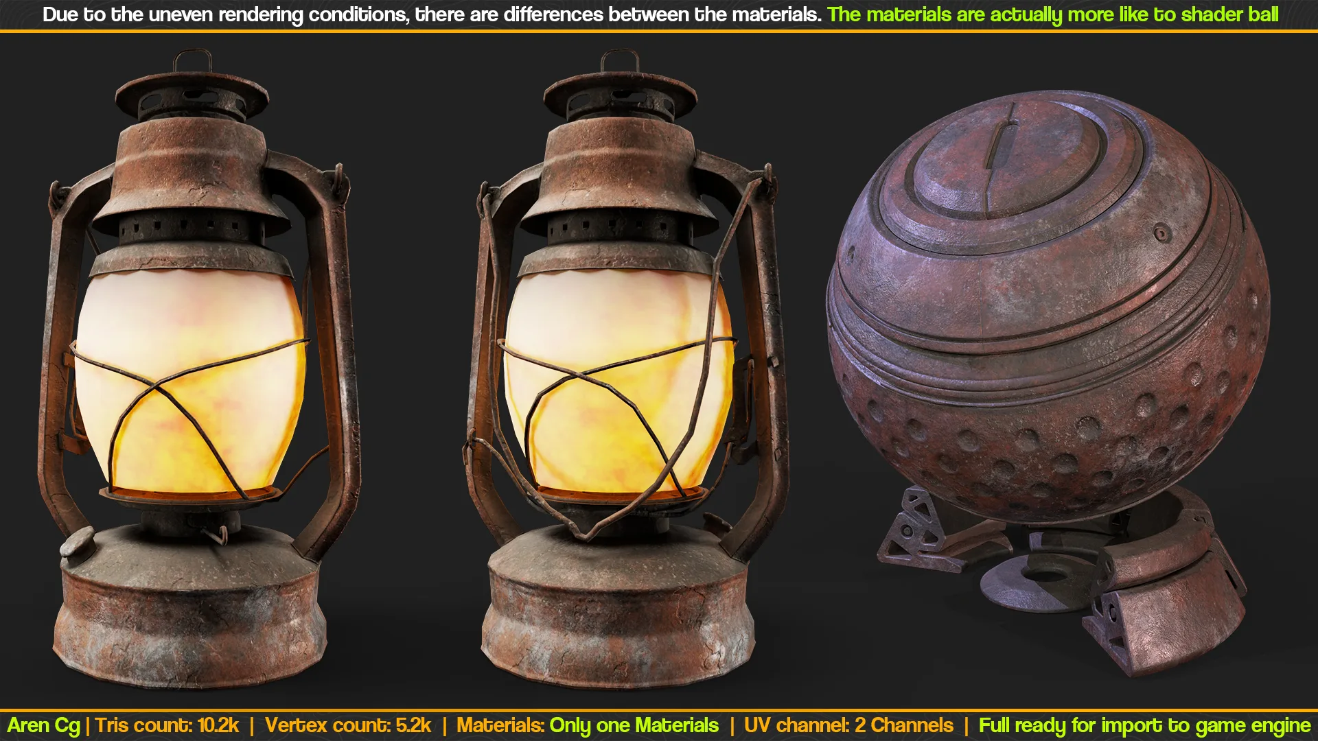 Old rusted Lantern 02 and Metal smart materials - Game ready