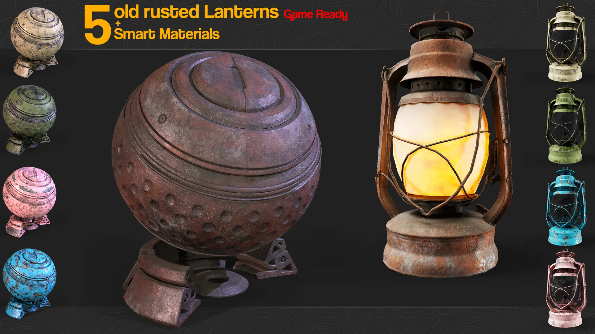 Old rusted Lantern 02 and Metal smart materials - Game ready