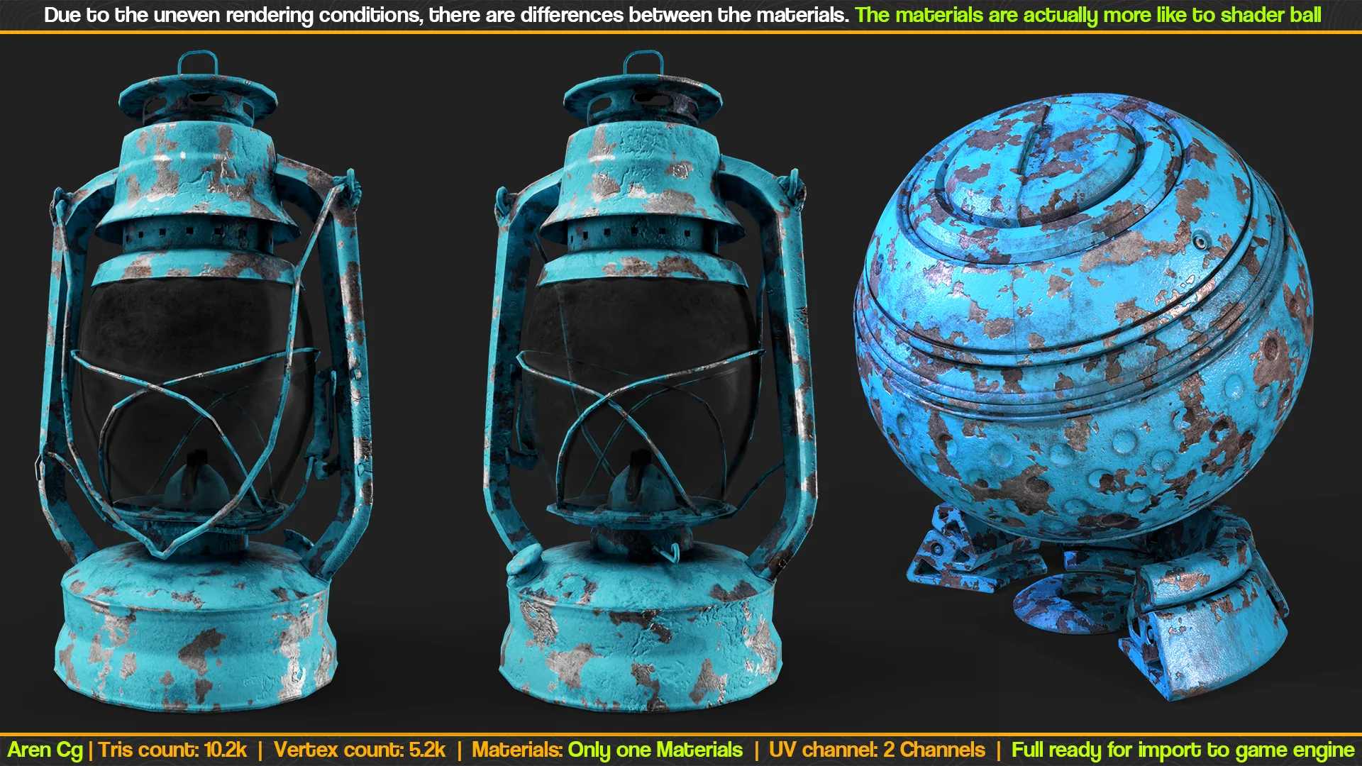 Old rusted Lantern 02 and Metal smart materials - Game ready