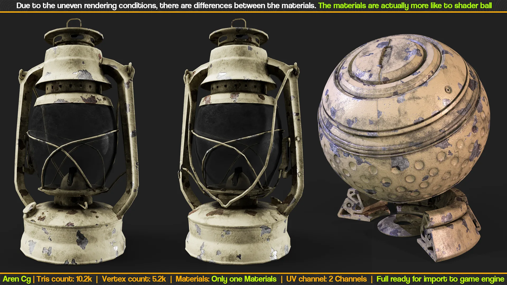 Old rusted Lantern 02 and Metal smart materials - Game ready