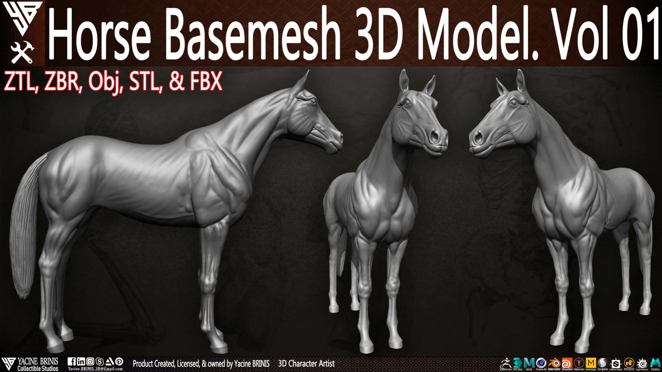 Horse Basemesh 3D Model. Vol 01