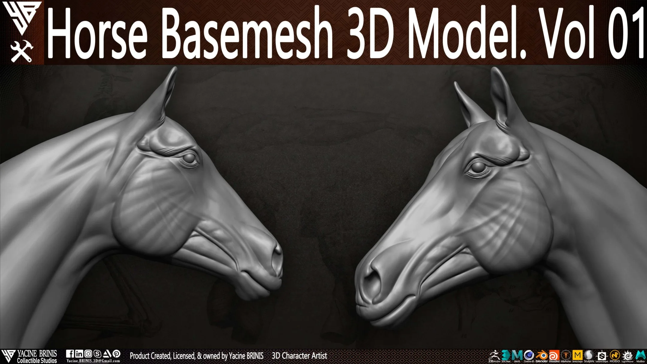 Horse Basemesh 3D Model. Vol 01