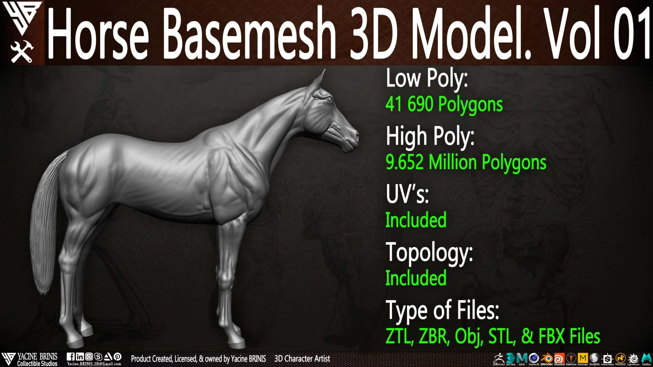 Horse Basemesh 3D Model. Vol 01