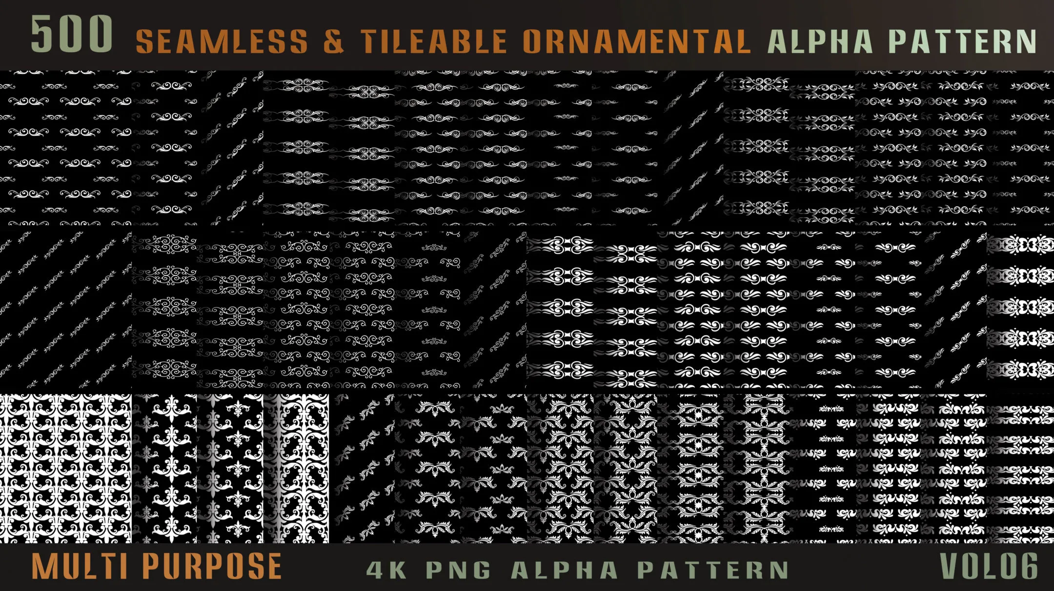 500 seamless and tileable ornamental alpha pattern-Vol06