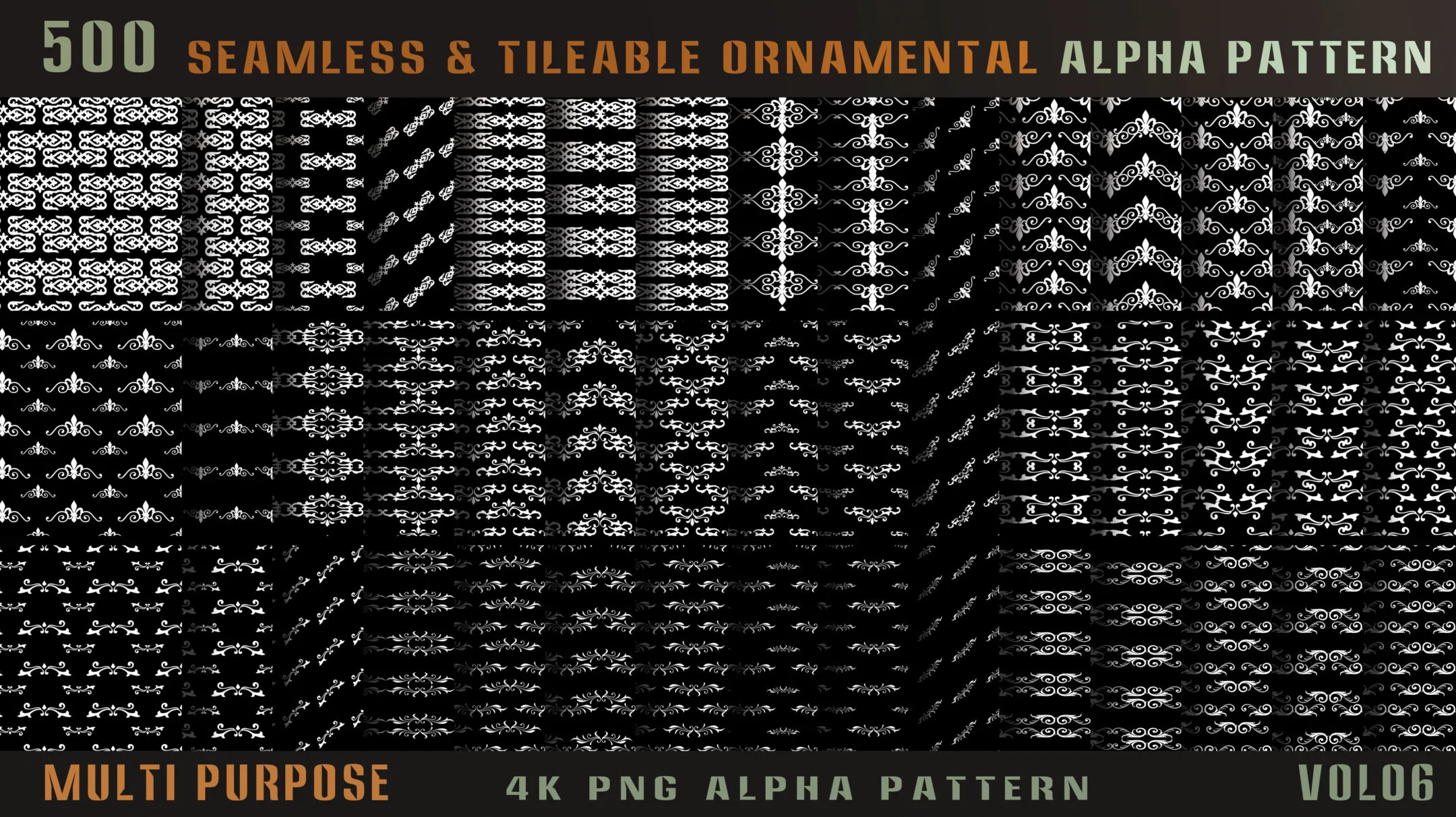 500 seamless and tileable ornamental alpha pattern-Vol06