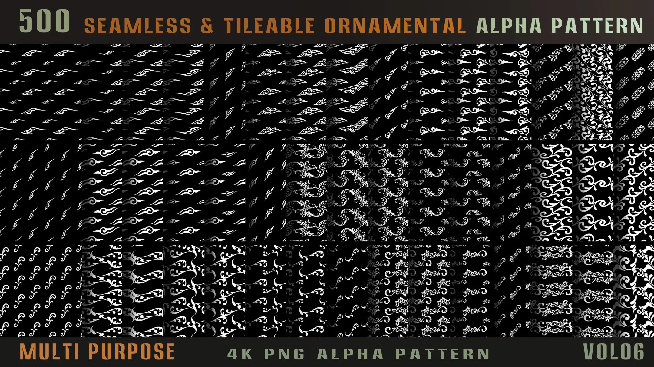 500 seamless and tileable ornamental alpha pattern-Vol06