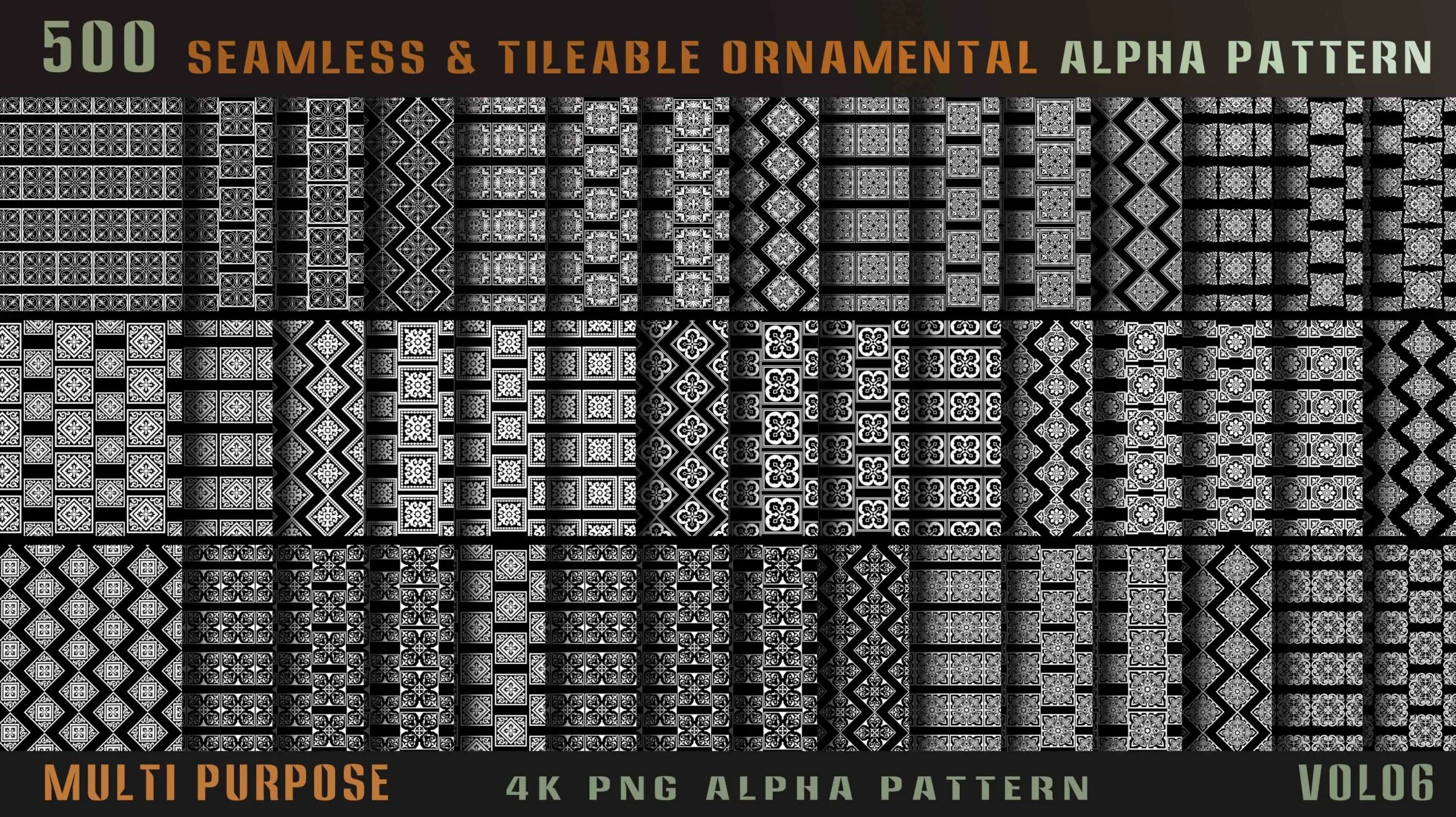 500 seamless and tileable ornamental alpha pattern-Vol06