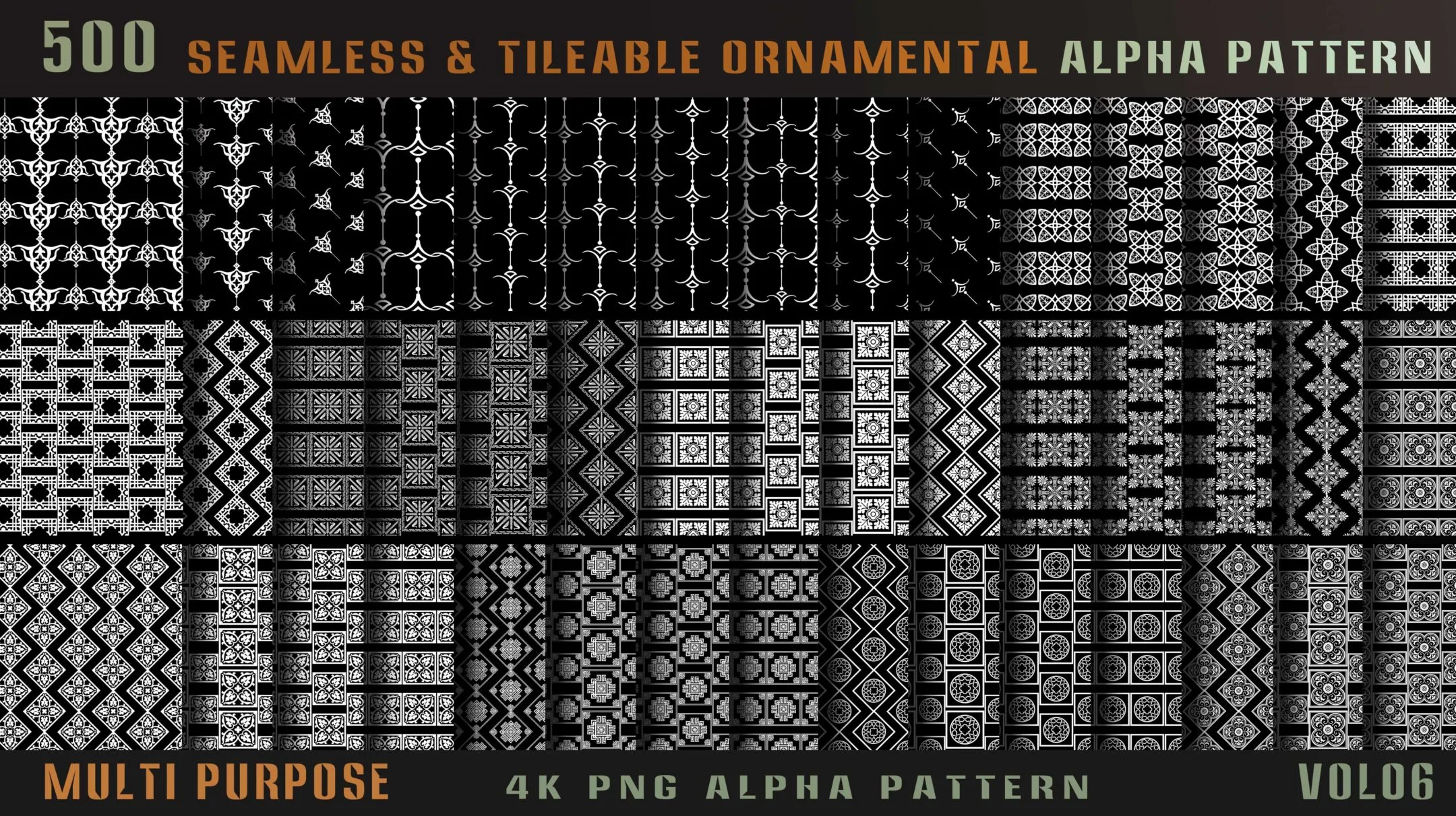 500 seamless and tileable ornamental alpha pattern-Vol06