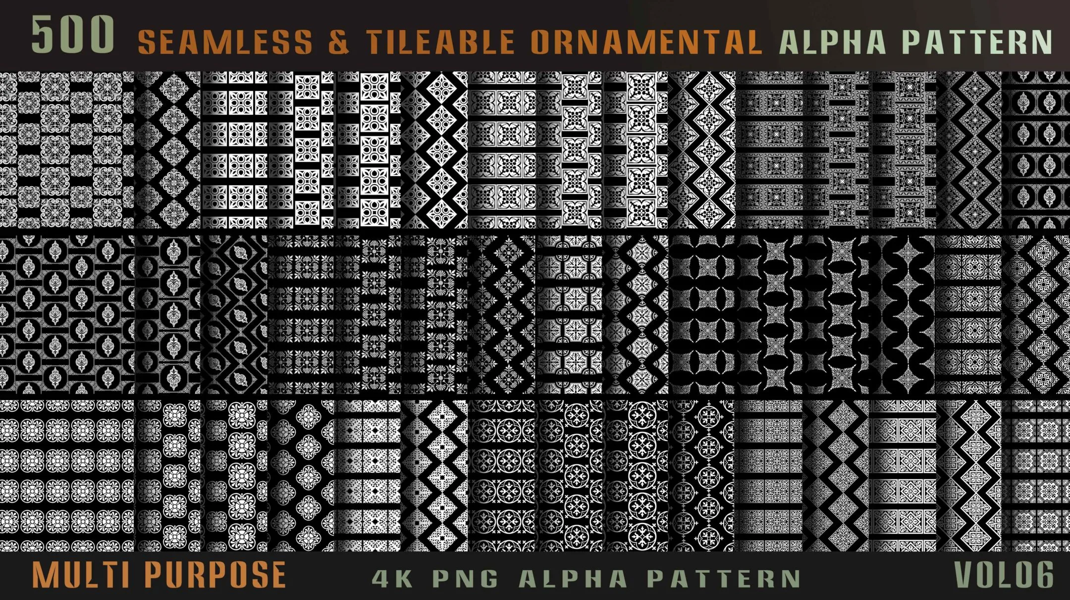 500 seamless and tileable ornamental alpha pattern-Vol06
