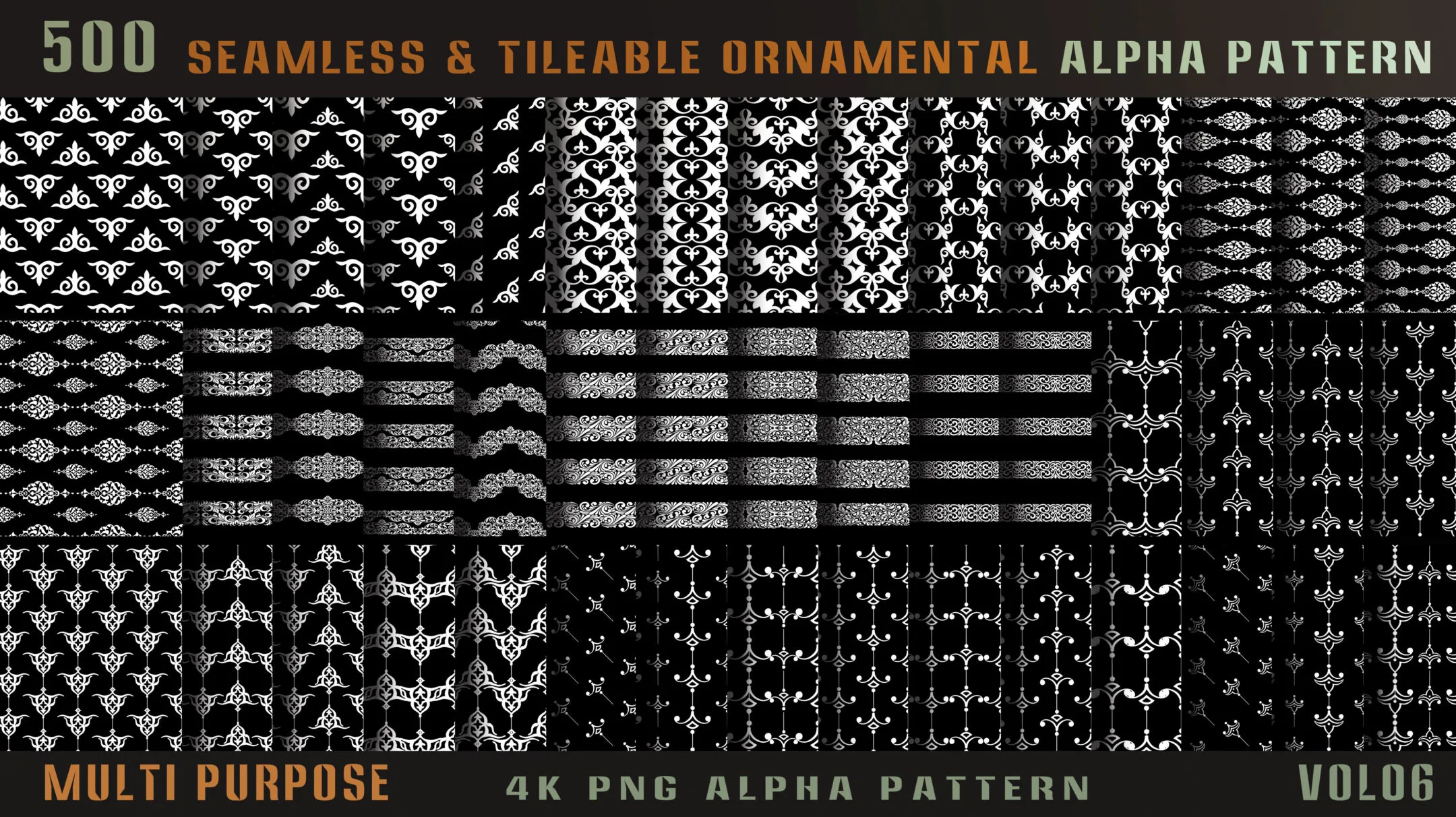 500 seamless and tileable ornamental alpha pattern-Vol06
