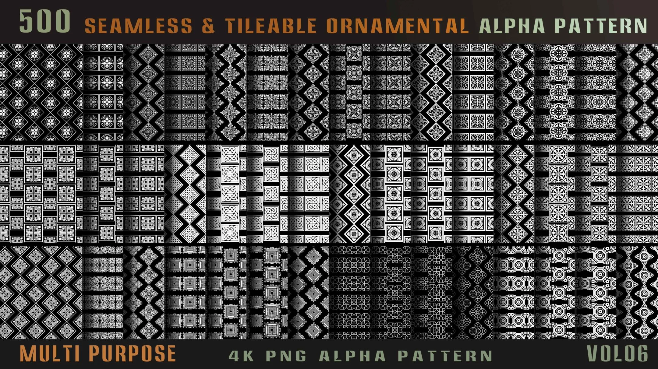 500 seamless and tileable ornamental alpha pattern-Vol06