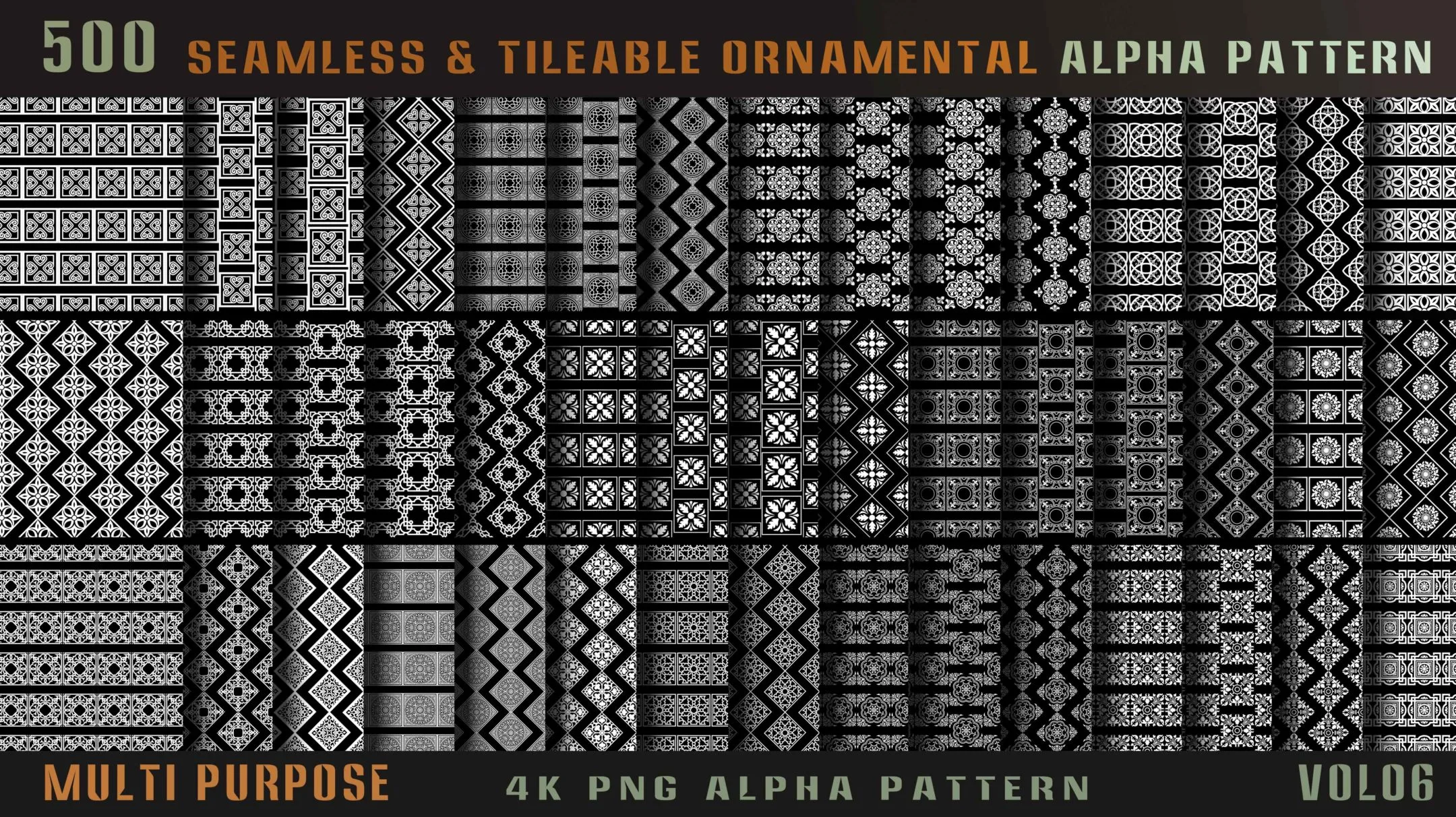 500 seamless and tileable ornamental alpha pattern-Vol06